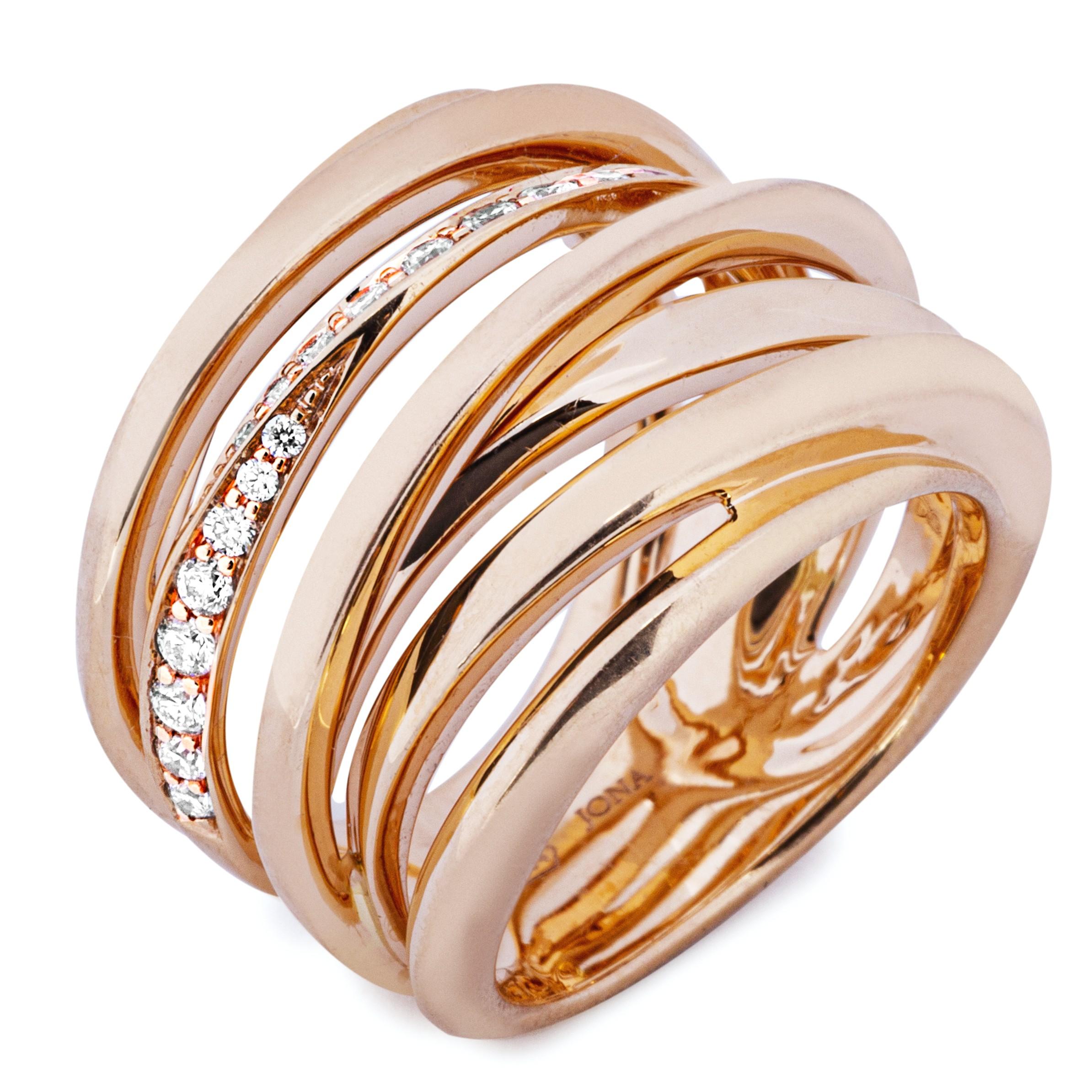 Taille ronde Bracelet jonc Alex Jona en or rose 18 carats et diamants blancs en vente