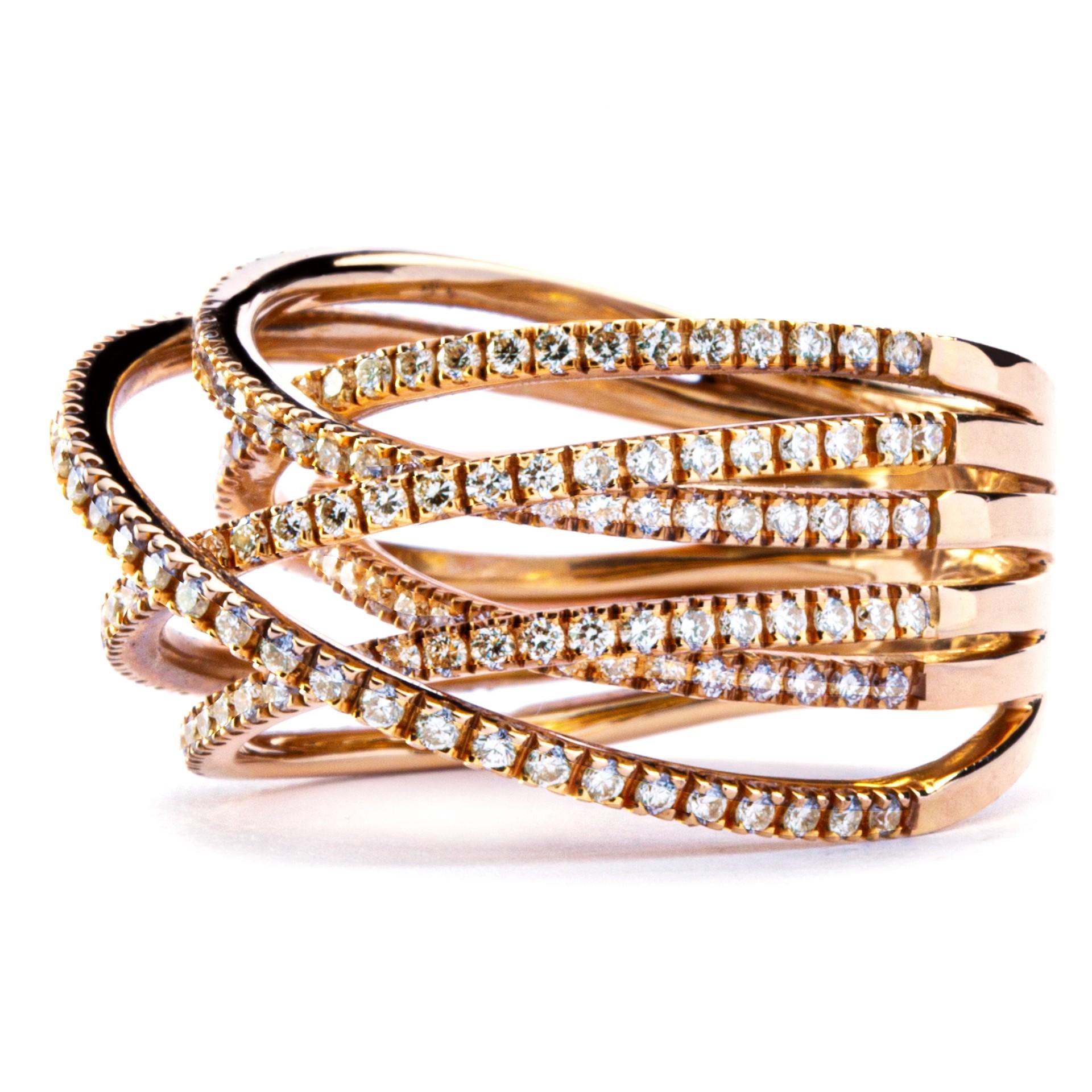 Contemporary Alex Jona White Diamond 18 Karat Rose Gold Band Ring For Sale