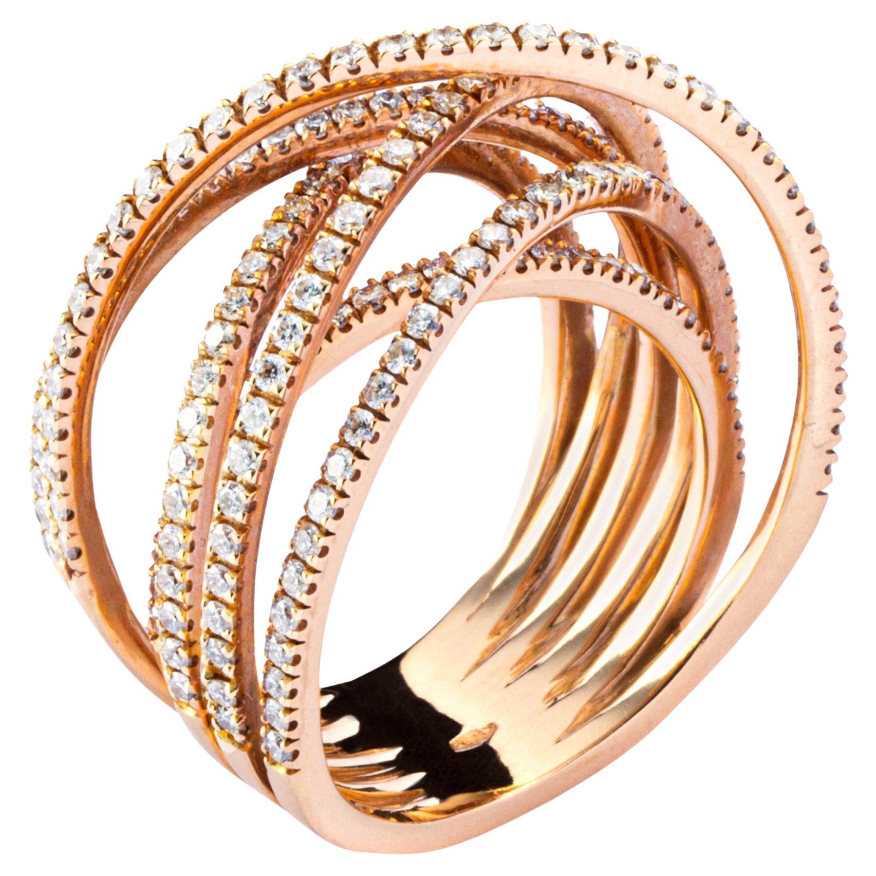 Alex Jona White Diamond 18 Karat Rose Gold Band Ring For Sale