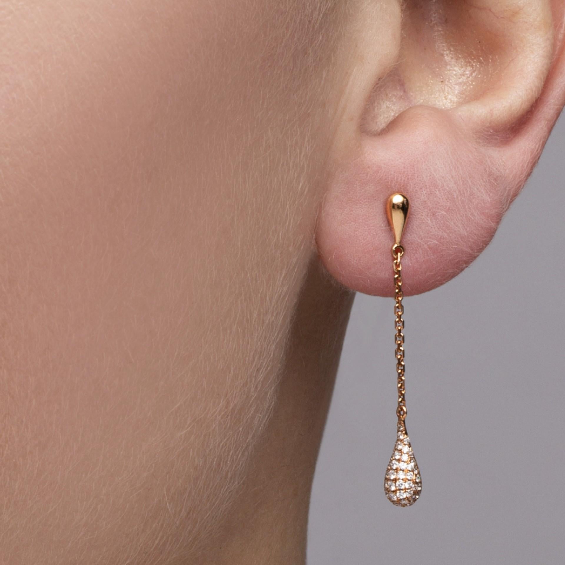 Alex Jona White Diamond 18 Karat Rose Gold Drop Earrings In New Condition For Sale In Torino, IT