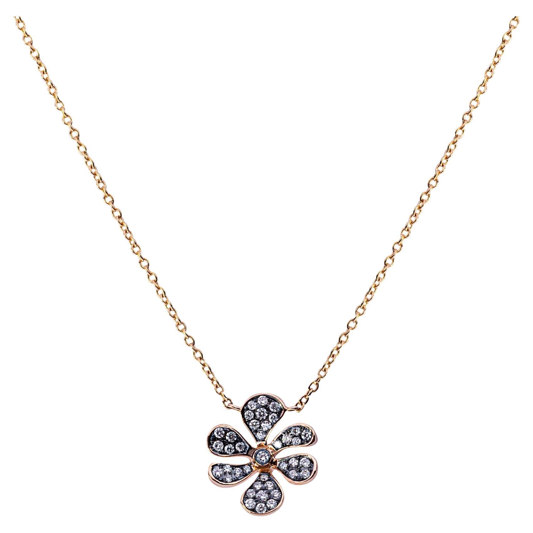 Alex Jona White Diamond 18 Karat Rose Gold Flower Pendant Necklace For Sale