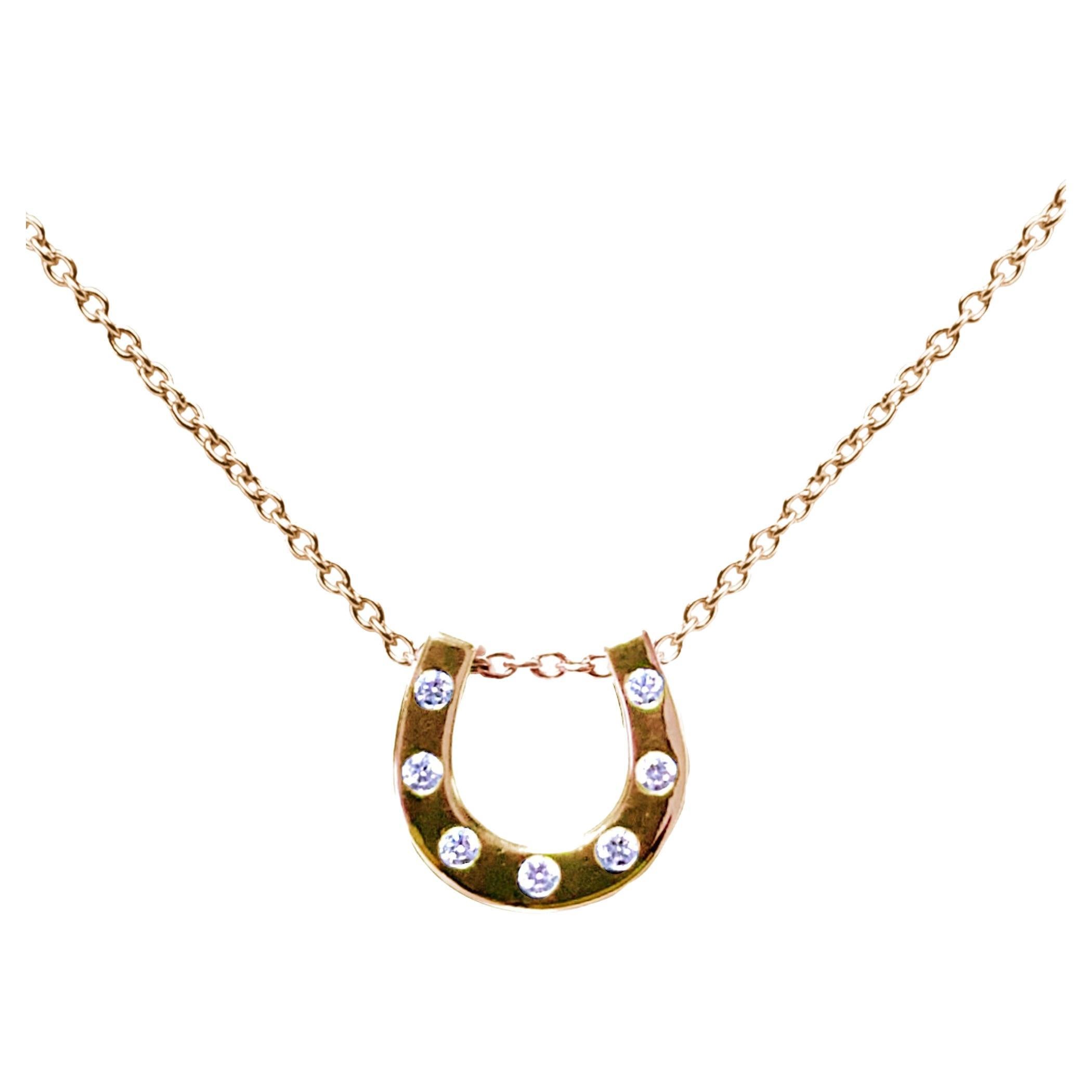 Alex Jona White Diamond 18 Karat Rose Gold Horseshoe Necklace For Sale