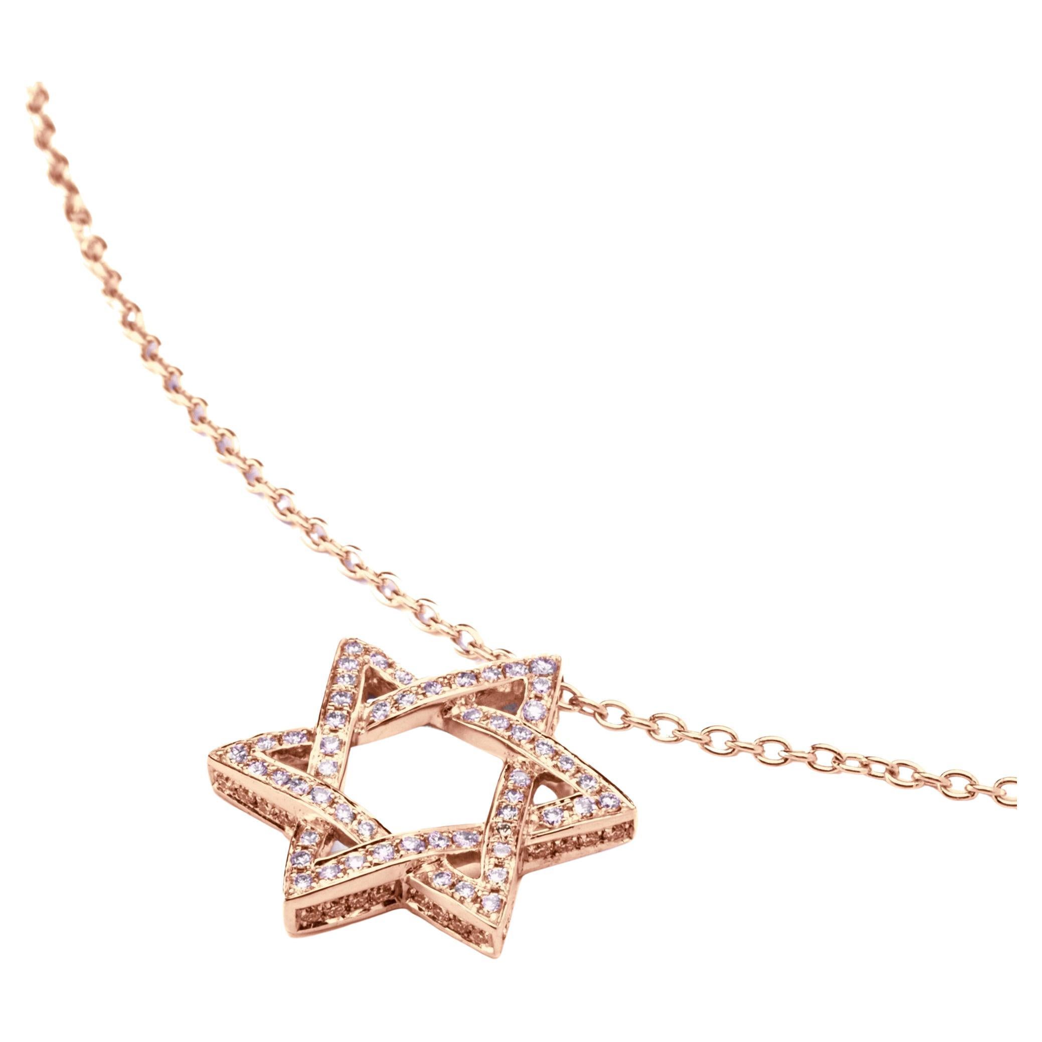 Alex Jona White Diamond 18 Karat Rose Gold Magen David Pendant Necklace For Sale