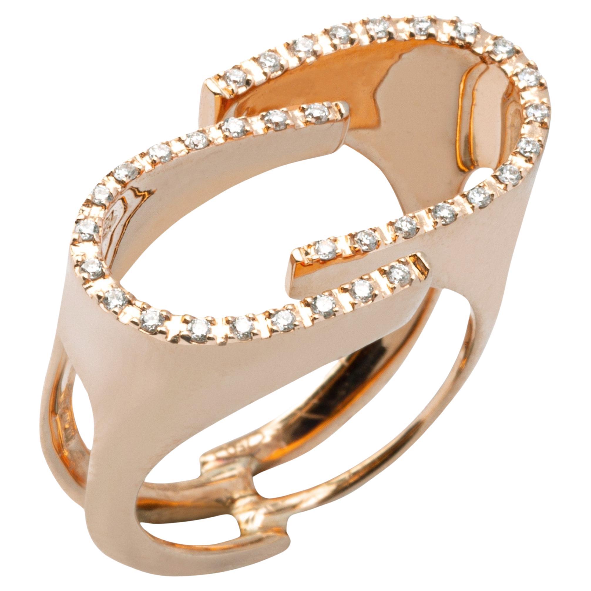 Alex Jona White Diamond 18 Karat Rose Gold Open Band Ring For Sale
