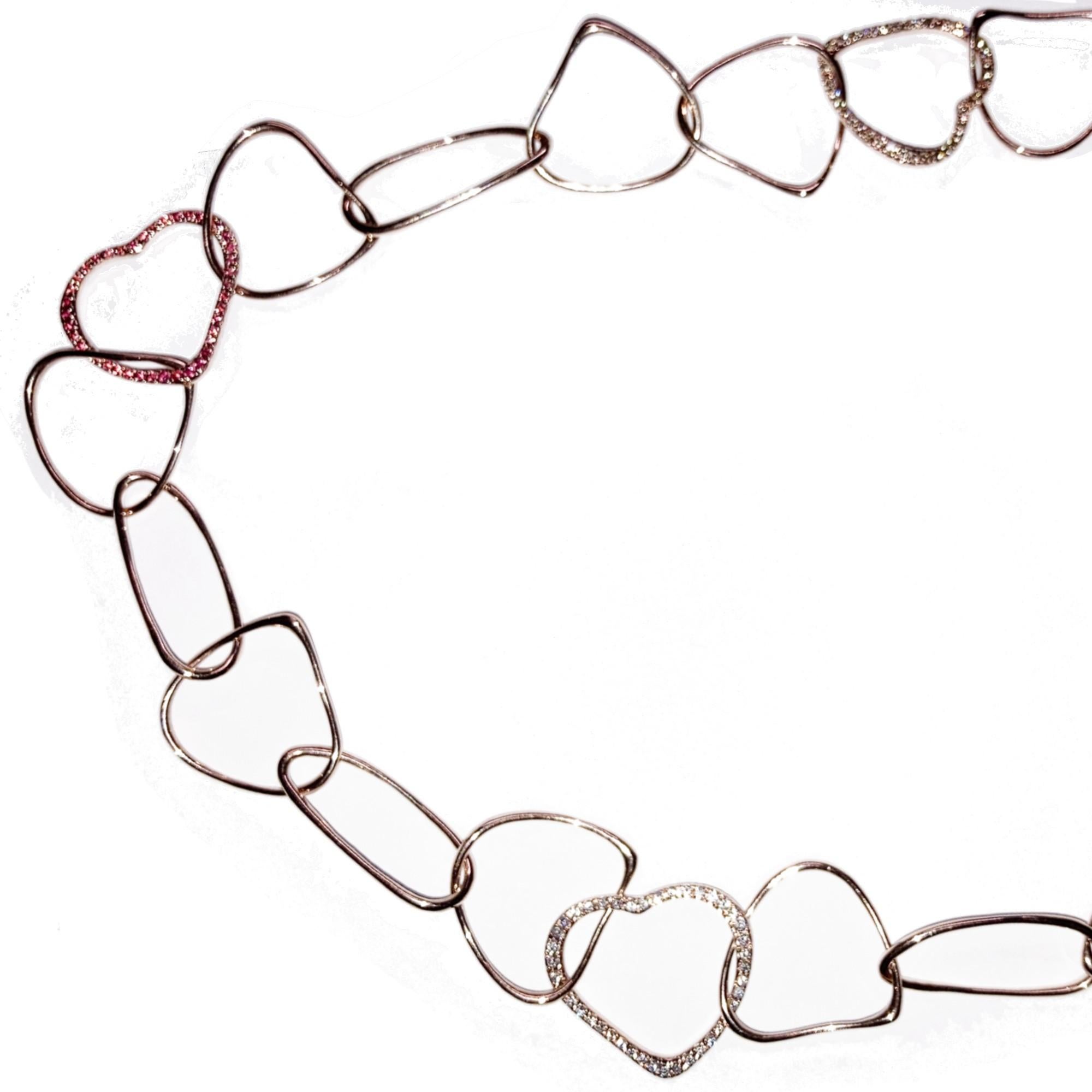 Contemporaneo Alex Jona Collana a catena con diamanti bianchi in oro rosa 18 carati a forma organica A Link in vendita