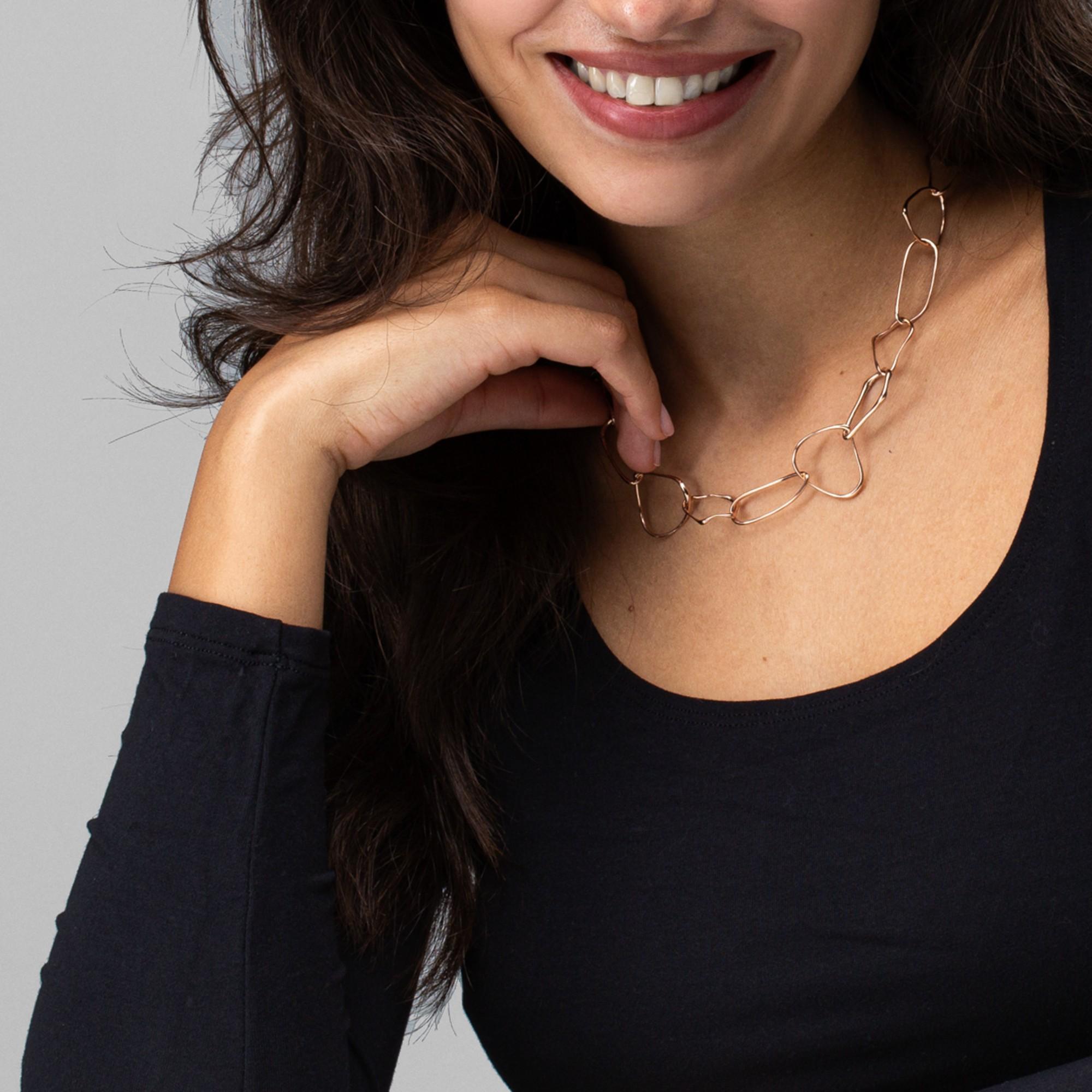 Women's or Men's Alex Jona White Diamond 18 Karat Rose Gold Organic Shape Link Chain Necklace For Sale