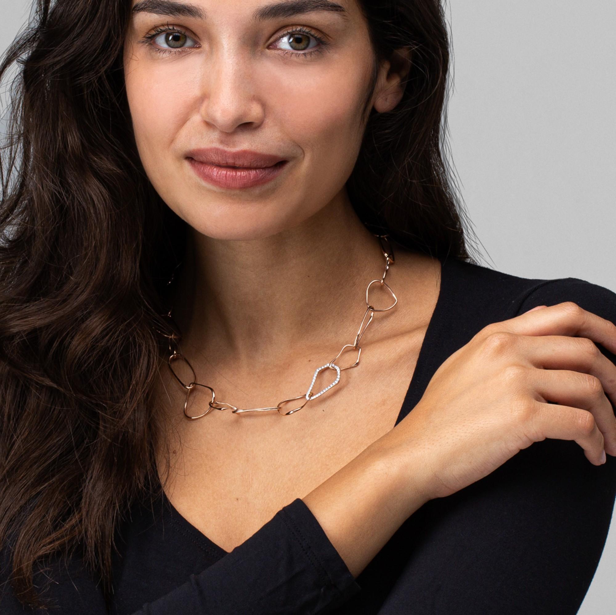Alex Jona White Diamond 18 Karat Rose Gold Organic Shape Link Chain Necklace For Sale 1