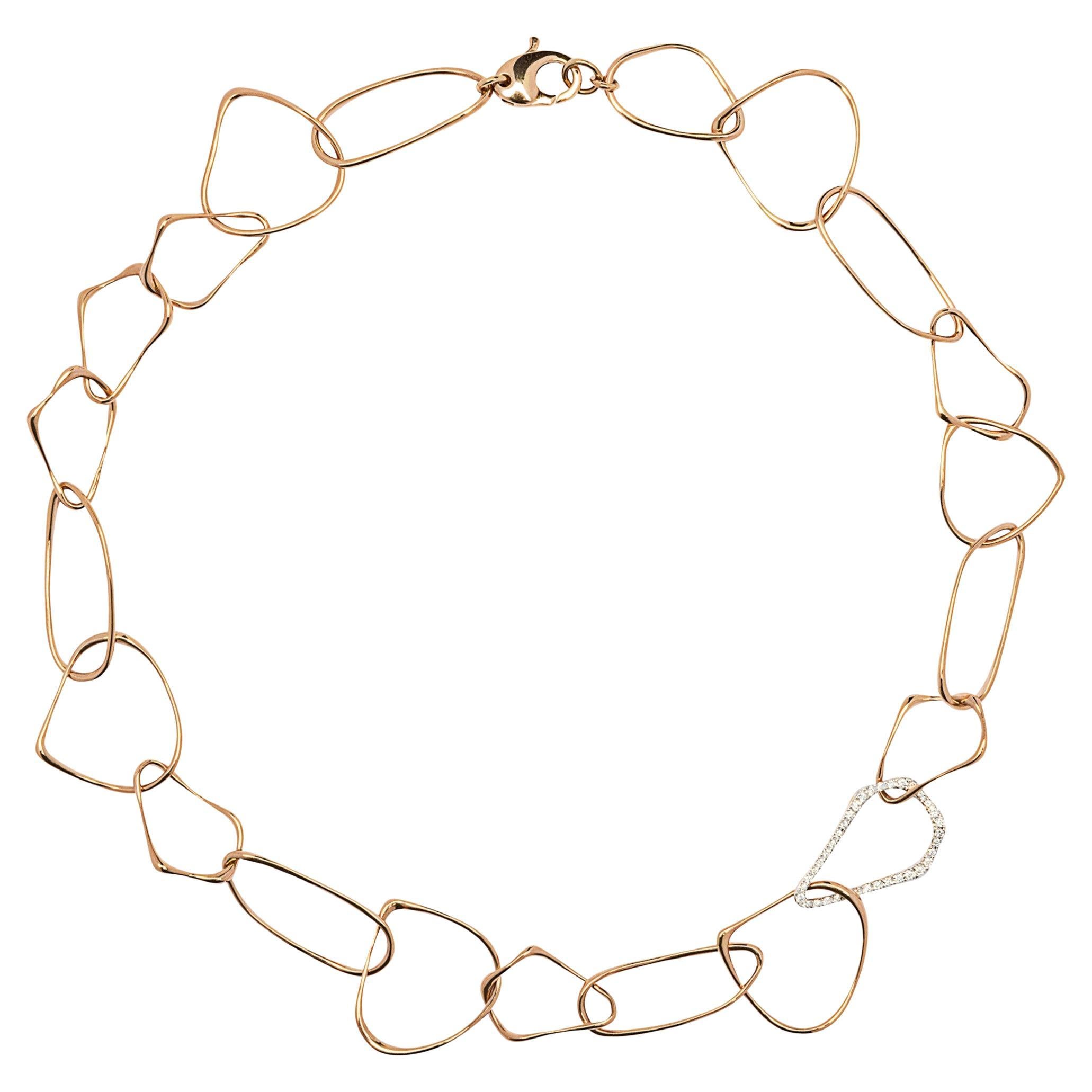 Alex Jona White Diamond 18 Karat Rose Gold Organic Shape Link Chain Necklace For Sale