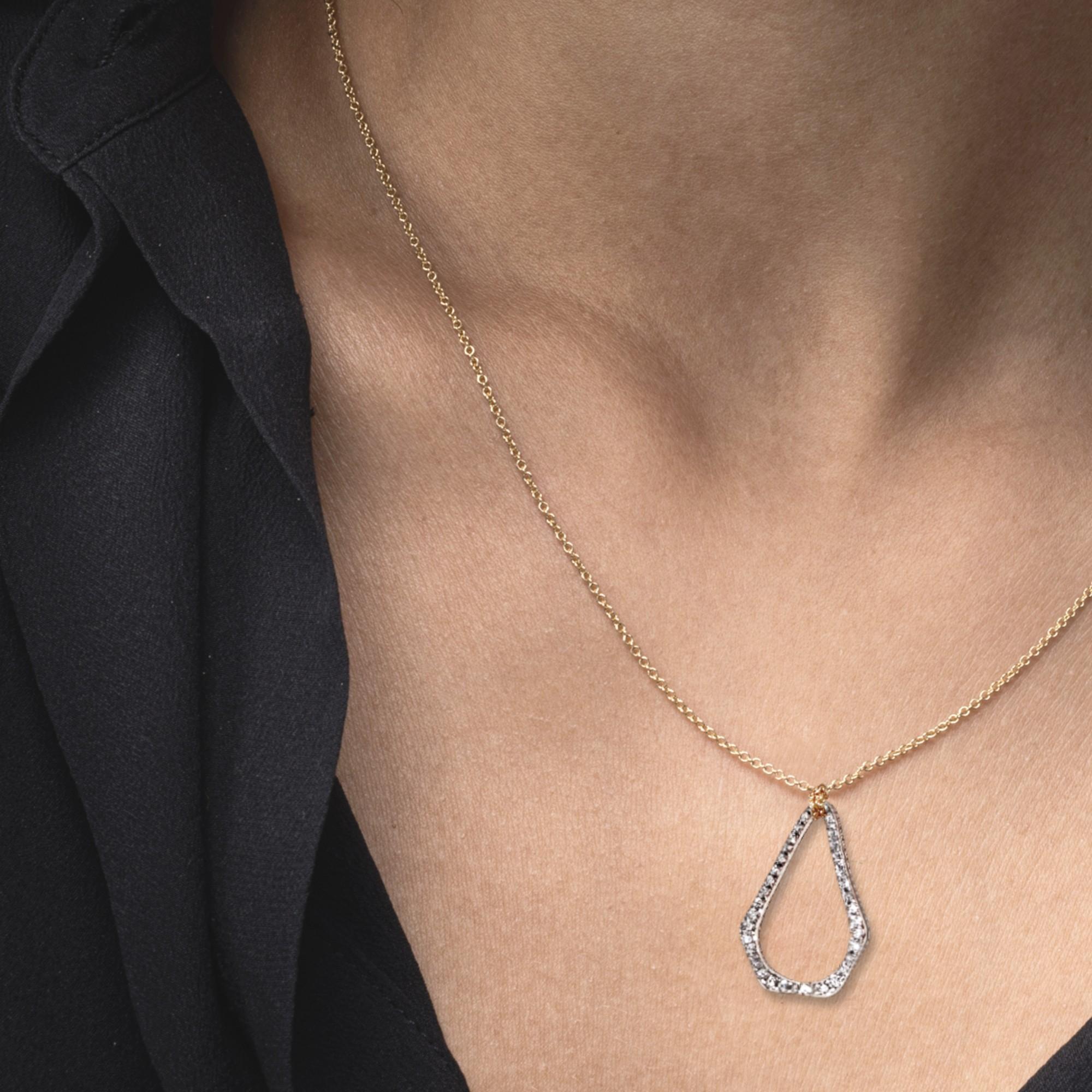 Round Cut Alex Jona White Diamond 18 Karat Rose Gold Organic Shape Pendant Chain Necklace For Sale