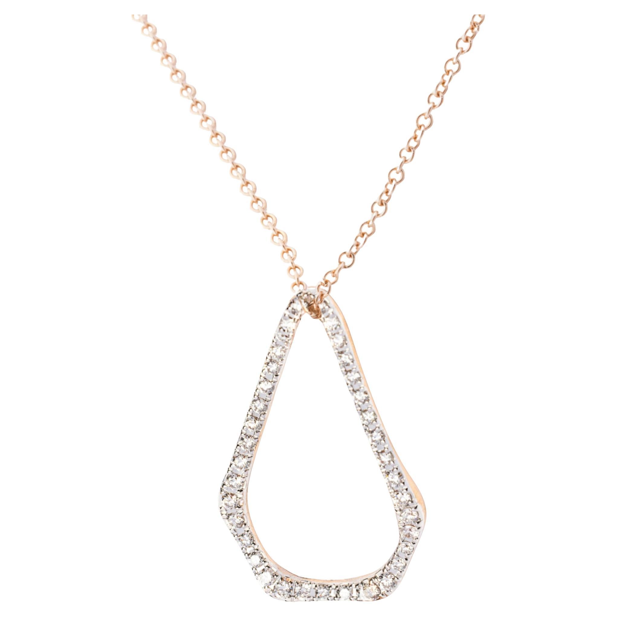 Alex Jona White Diamond 18 Karat Rose Gold Organic Shape Pendant Chain Necklace