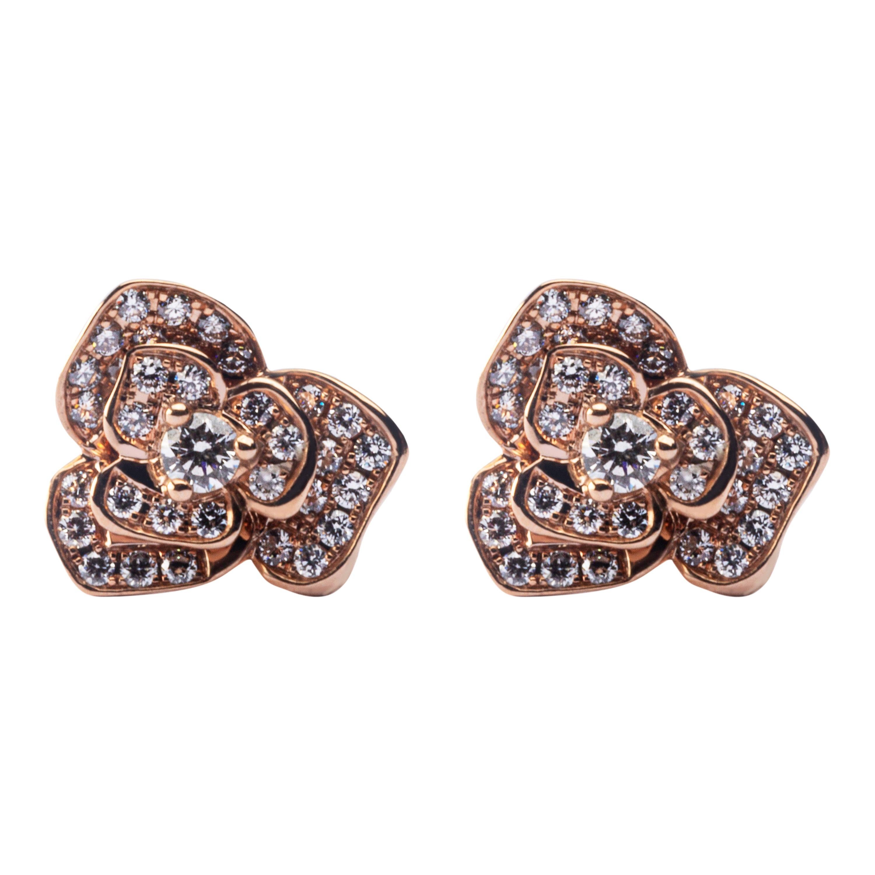 Alex Jona White Diamond 18 Karat Rose Gold Rose Flower Stud Earrings
