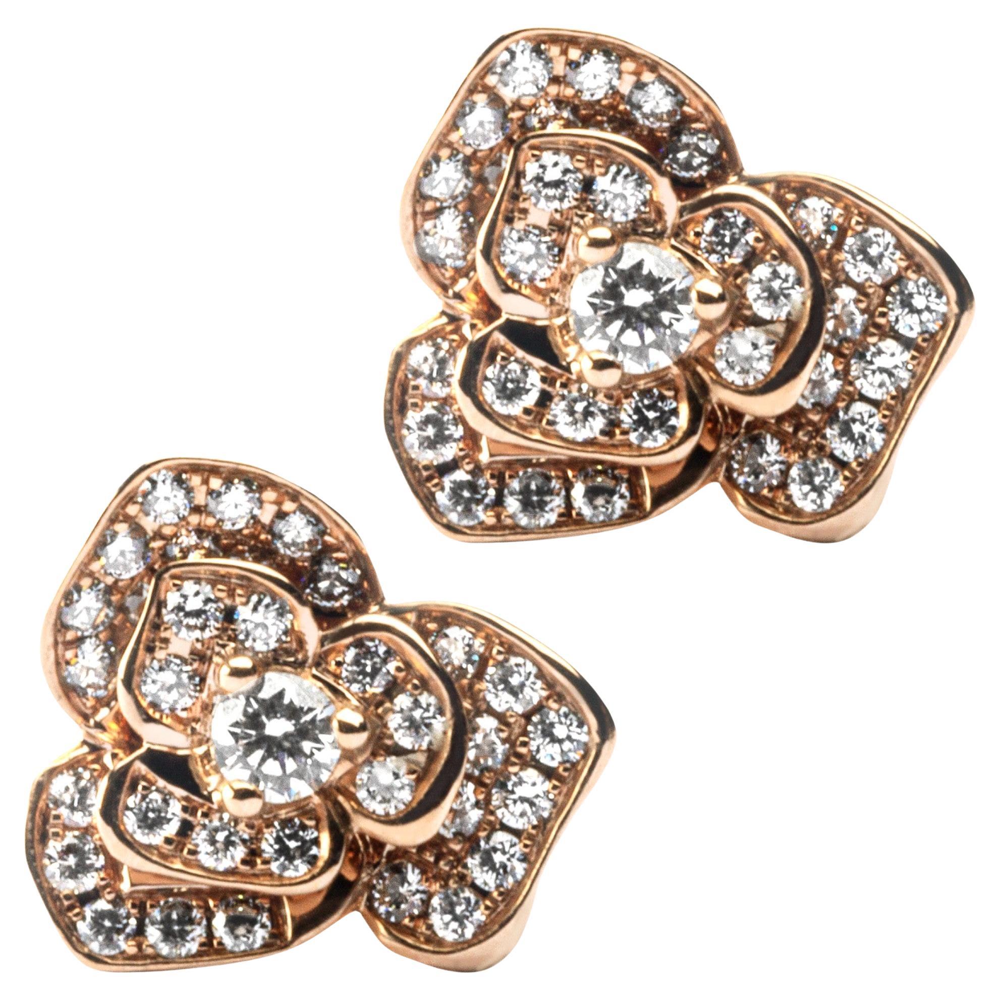 Alex Jona White Diamond 18 Karat Rose Gold Rose Flower Stud Earrings For Sale