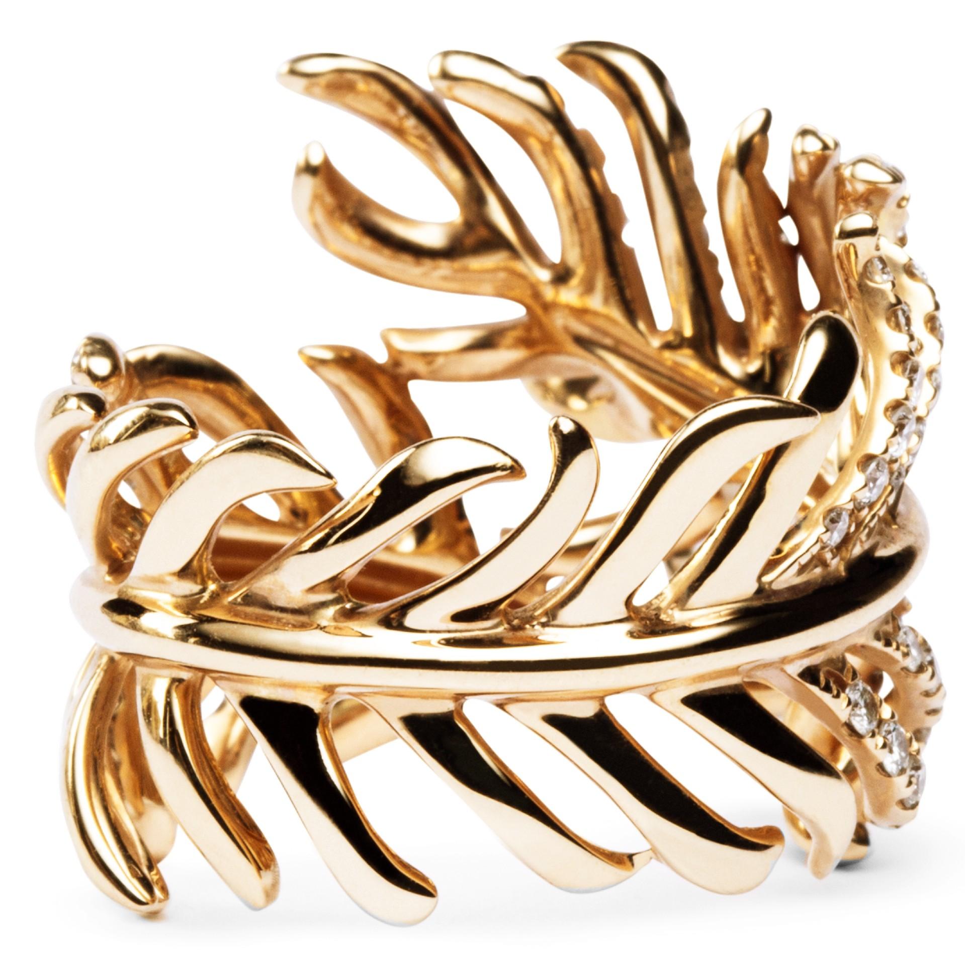 Contemporary Alex Jona White Diamond 18 Karat Rose Gold Wrap Around Feather Band Ring For Sale