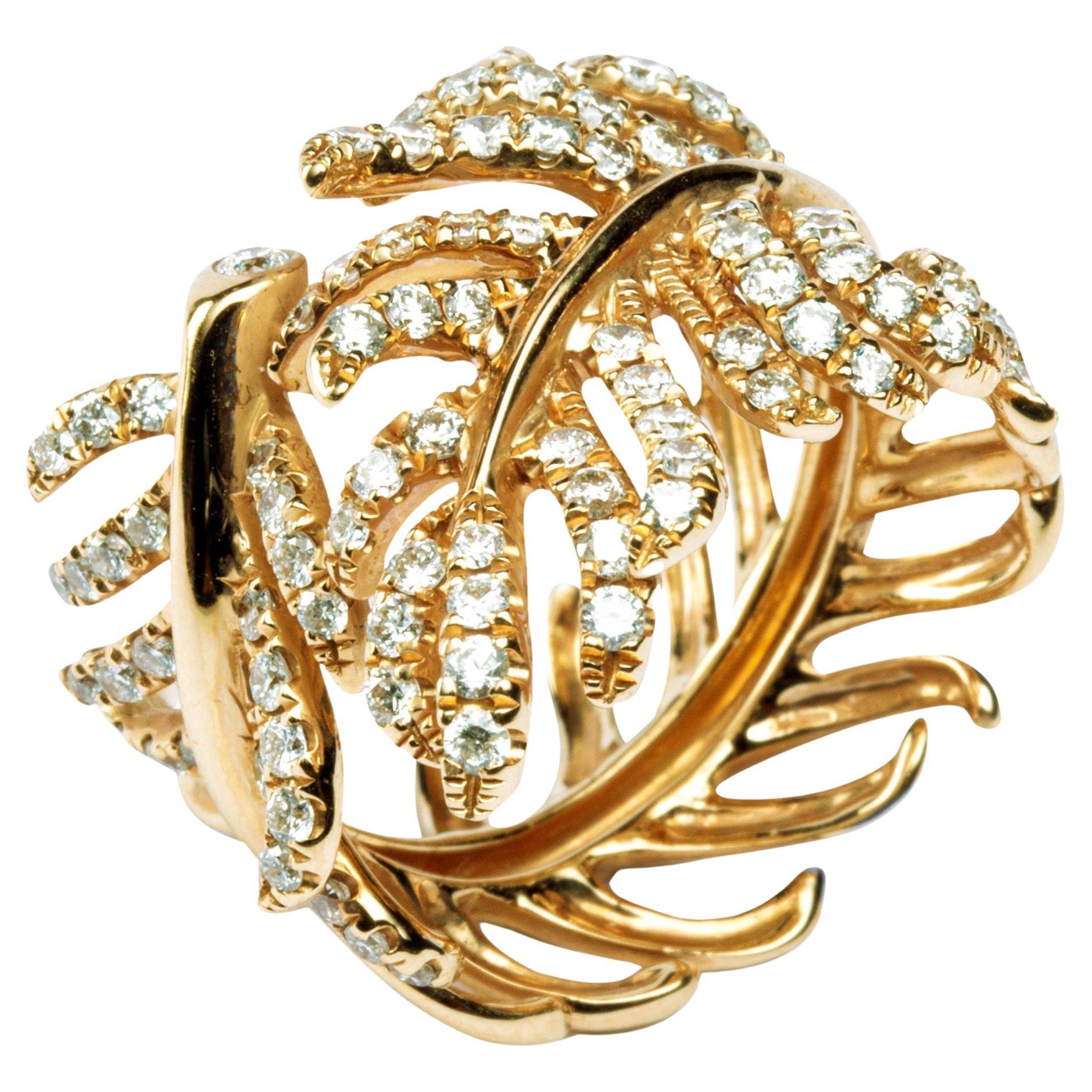 Alex Jona White Diamond 18 Karat Rose Gold Wrap Around Feather Band Ring For Sale