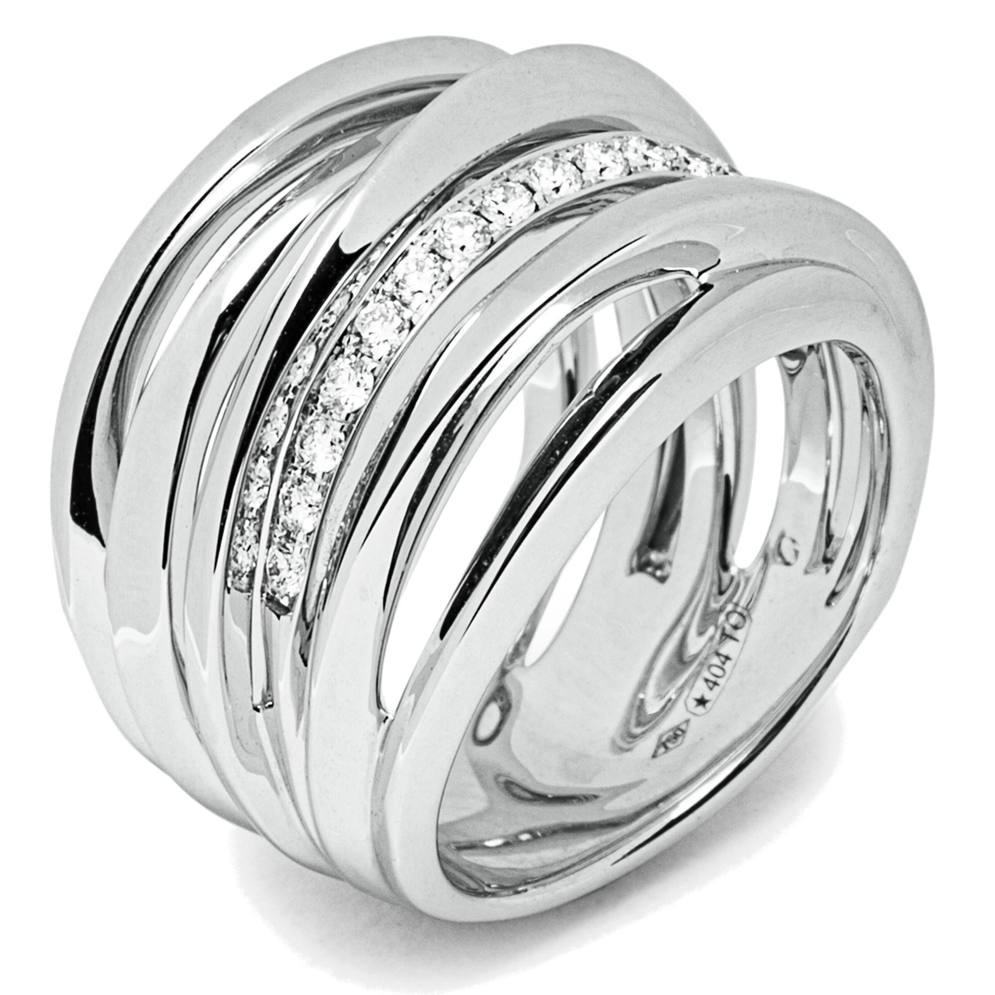 Round Cut Alex Jona White Diamond 18 Karat White Gold Band Ring For Sale