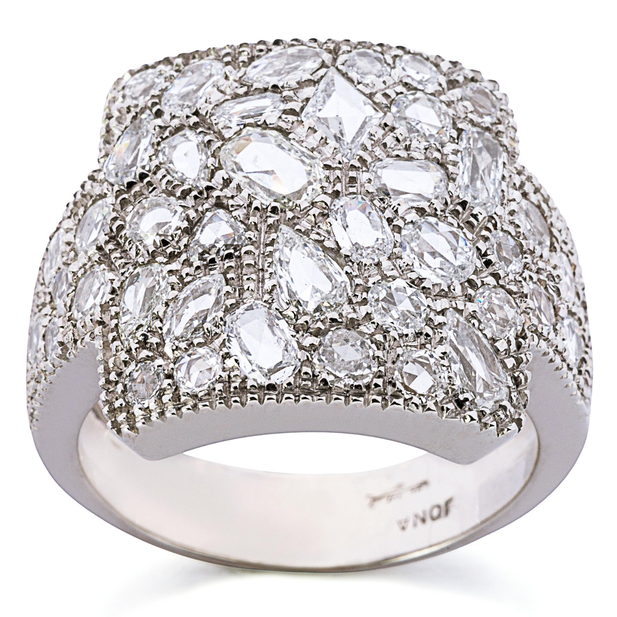 Taille rose Alex Jona, bague jonc en or blanc 18 carats et diamants blancs en vente