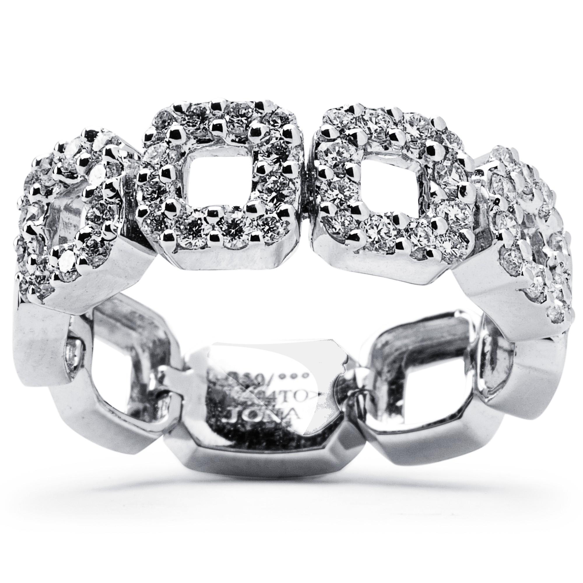 Round Cut Alex Jona White Diamond 18 Karat White Gold Band Ring For Sale
