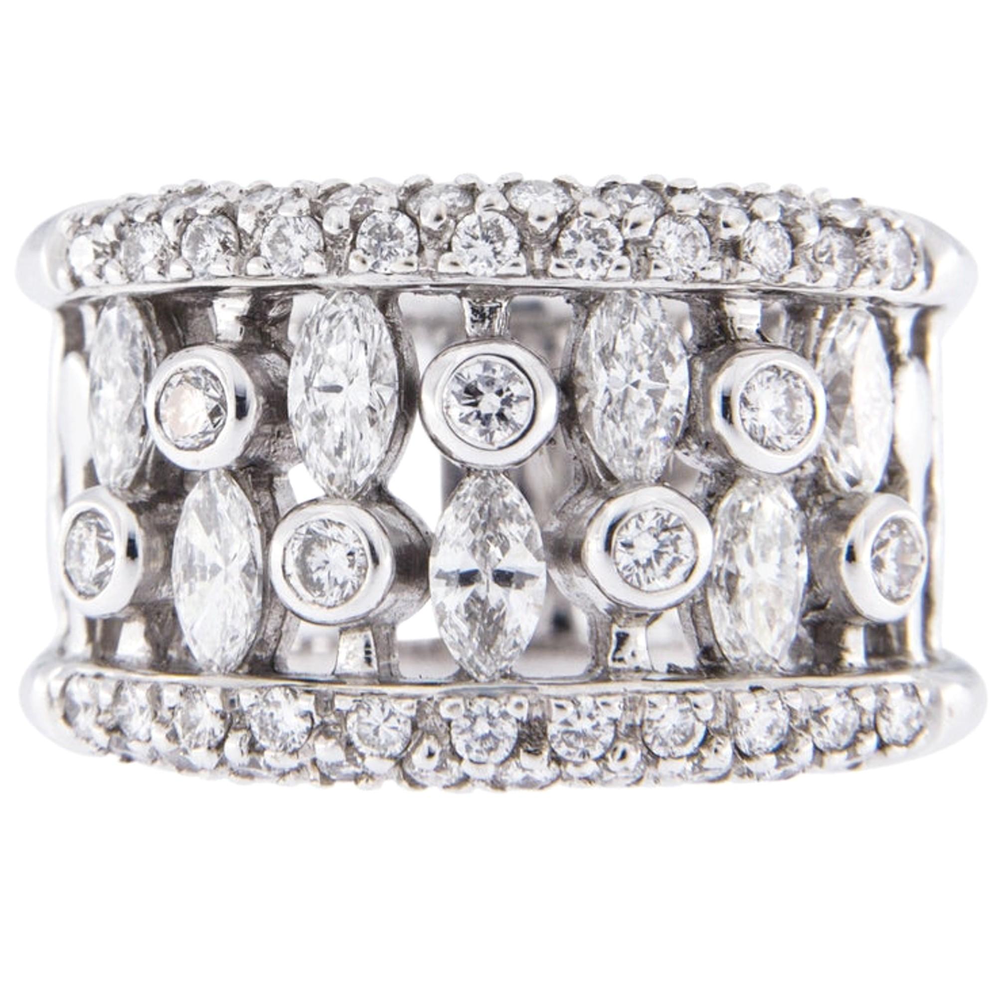 Alex Jona White Diamond 18 Karat White Gold Band Ring For Sale