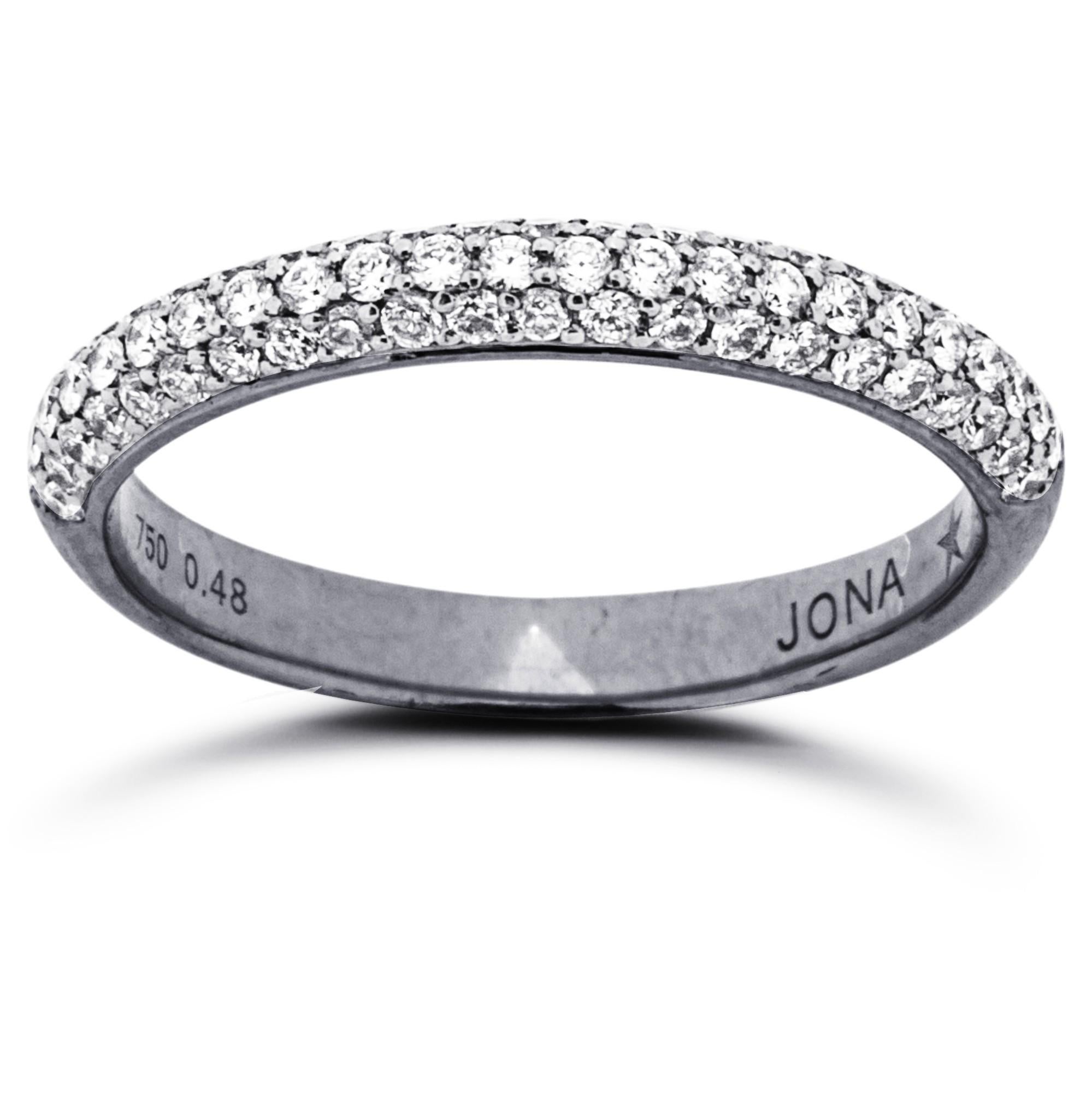 Round Cut Alex Jona White Diamond 18 Karat White Gold Band Ring with Black Rhodium For Sale