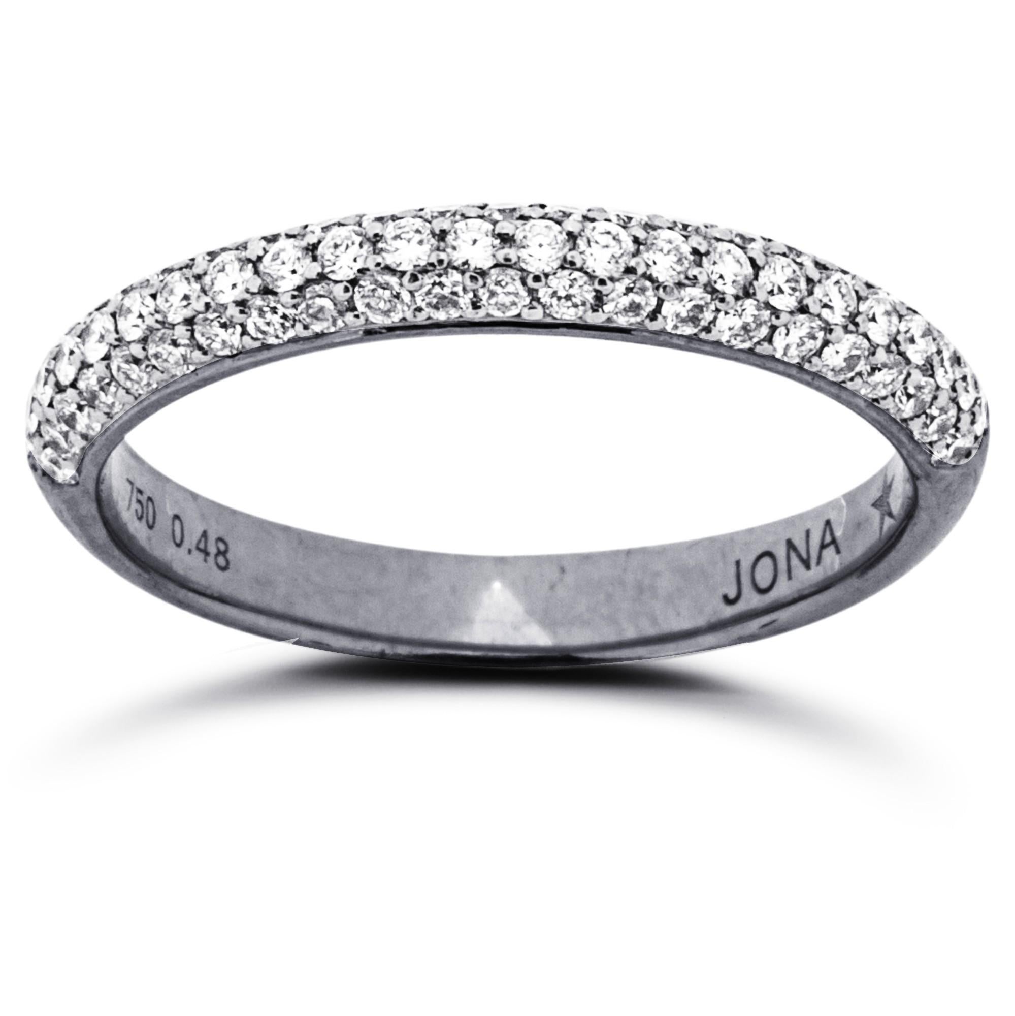 Round Cut Alex Jona White Diamond 18 Karat White Gold Band Ring with Black Rhodium  For Sale