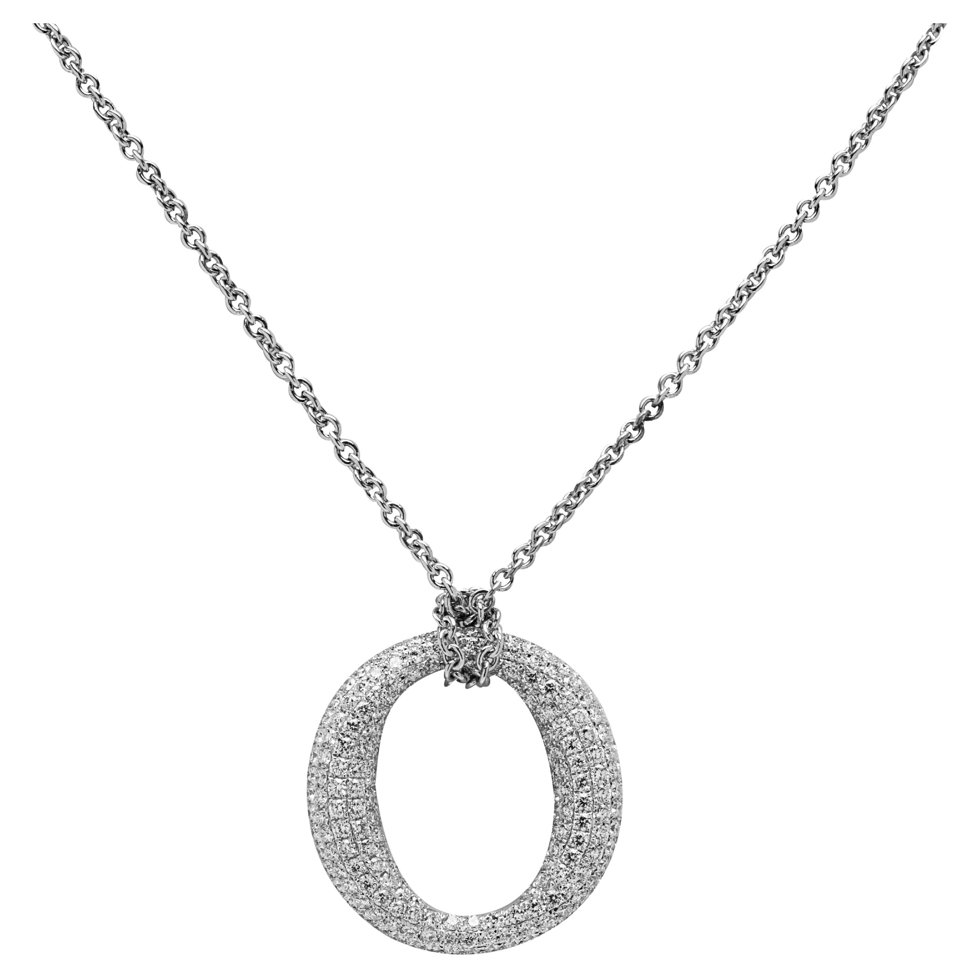 Alex Jona White Diamond 18 Karat White Gold Bodoni Pendant Necklace