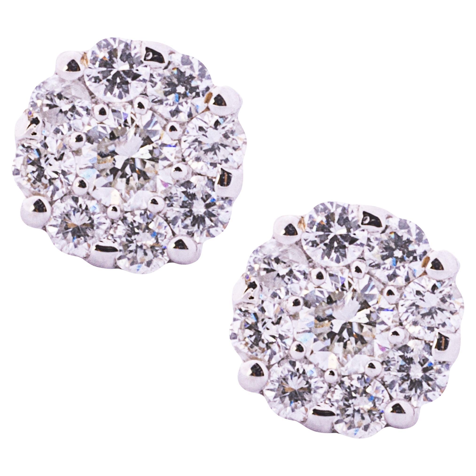Alex Jona White Diamond 18 Karat White Gold Cluster Stud Earrings