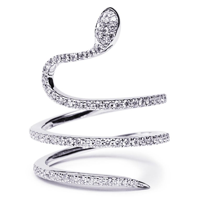 Alex Jona White Diamond 18 Karat White Gold Coil Snake Ring For Sale at ...