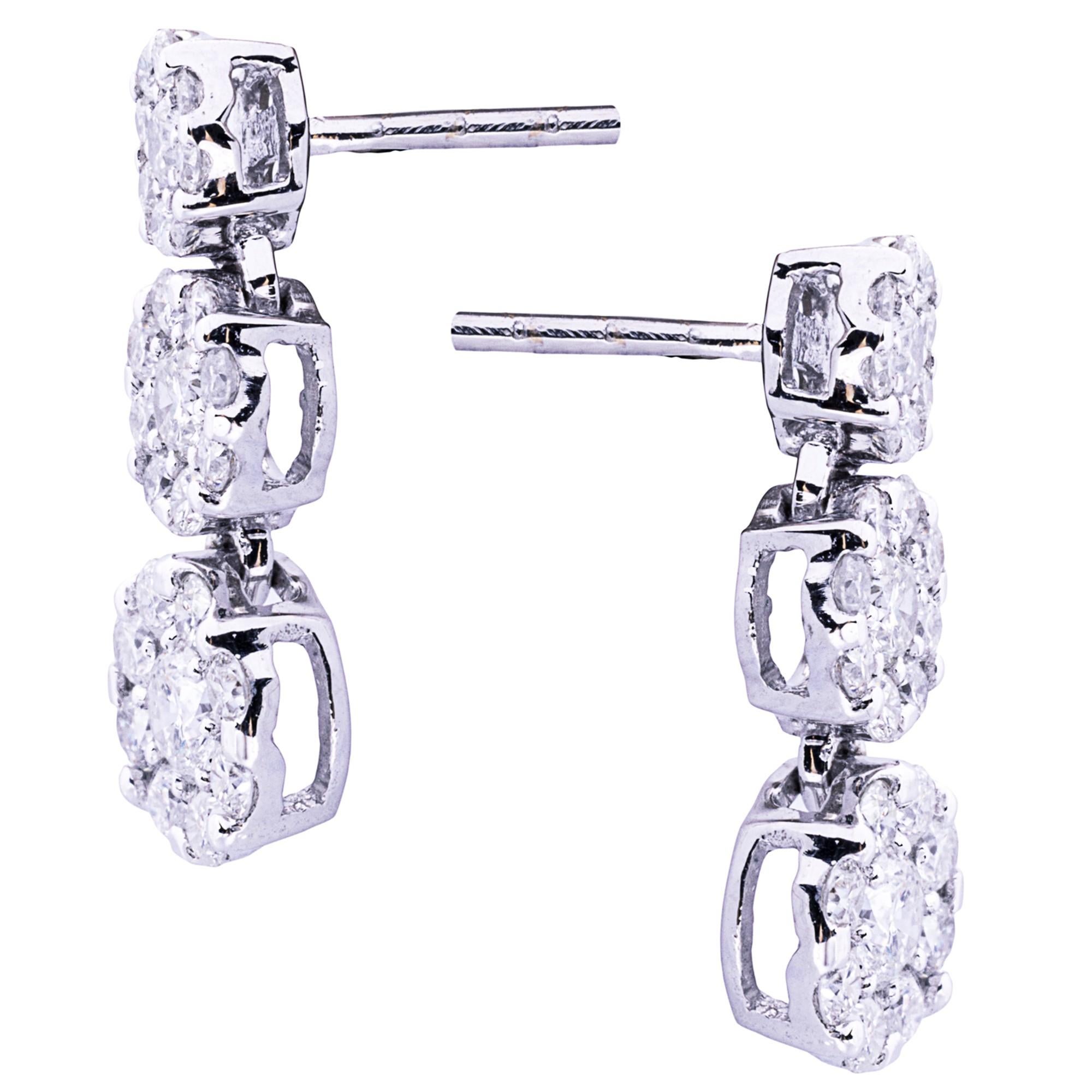 Bead Alex Jona White Diamond 18 Karat White Gold Dangle Earrings For Sale