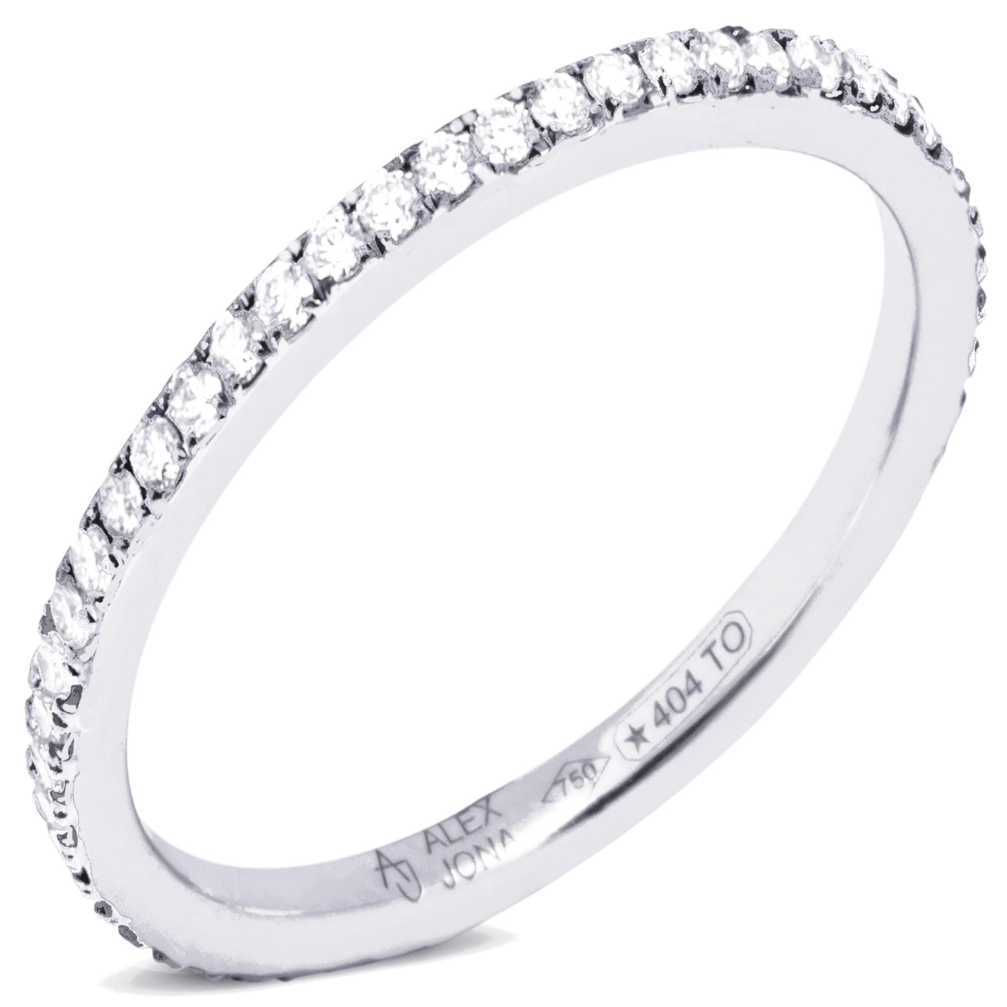 Round Cut Alex Jona White Diamond 18 Karat White Gold Eternity Band Ring For Sale