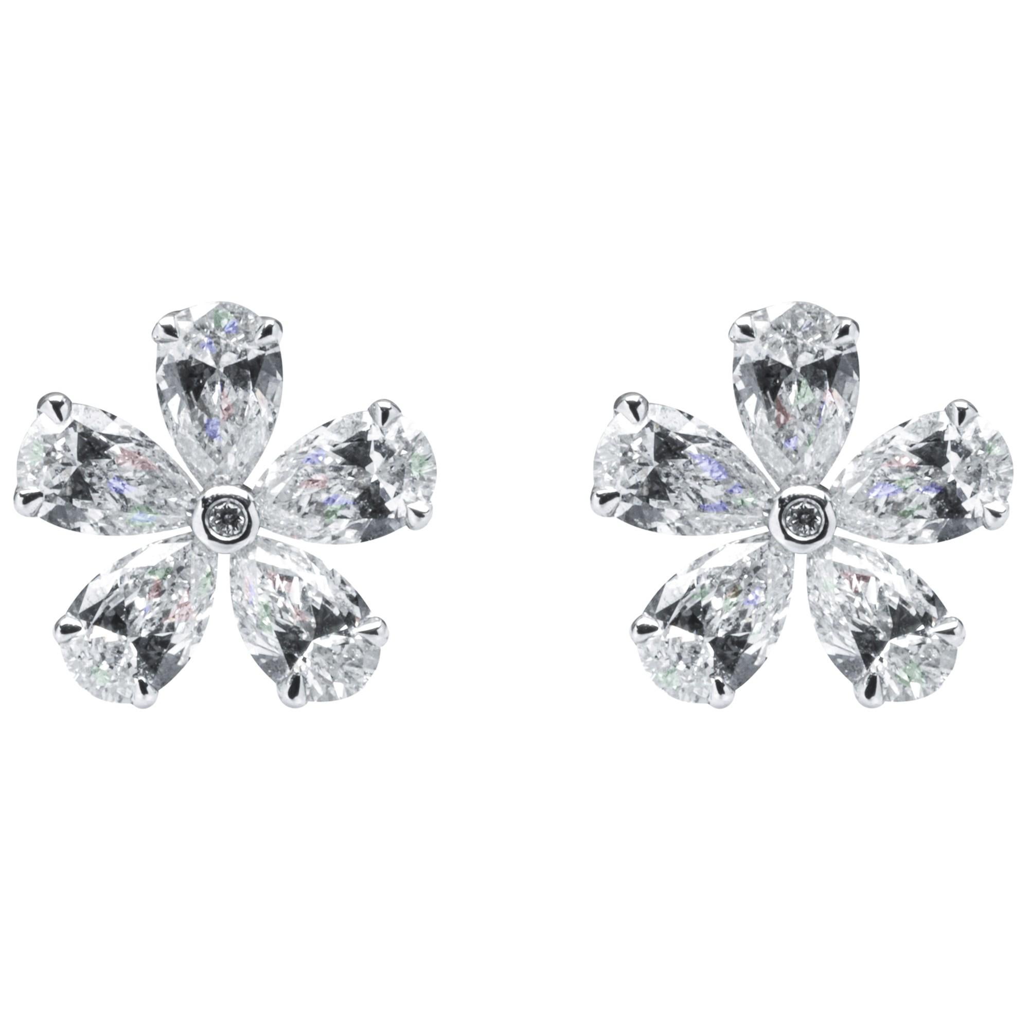 Alex Jona, boucles d'oreilles fleurs en or blanc 18 carats avec diamants blancs Pour femmes en vente