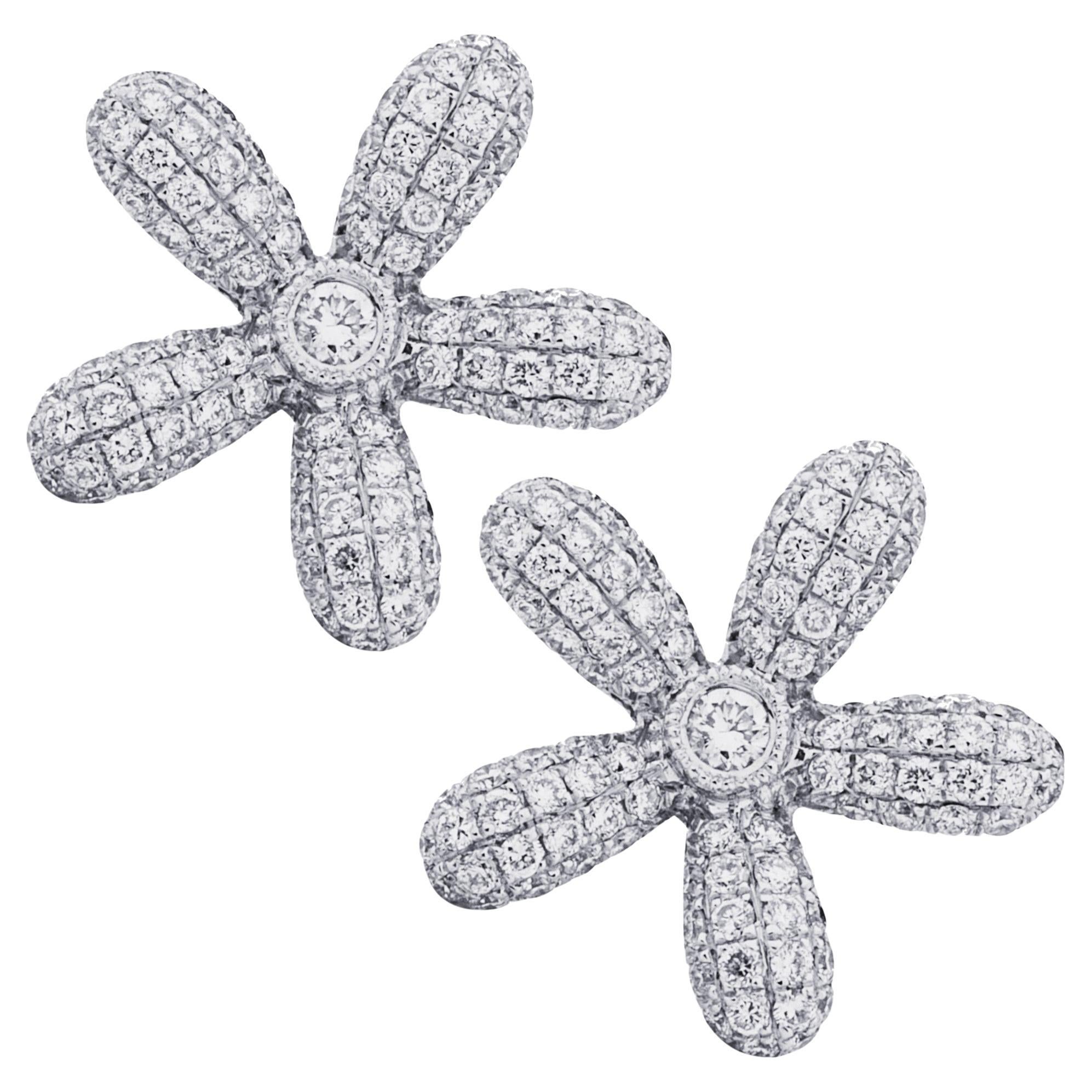 Alex Jona, boucles d'oreilles fleurs en or blanc 18 carats avec diamants blancs