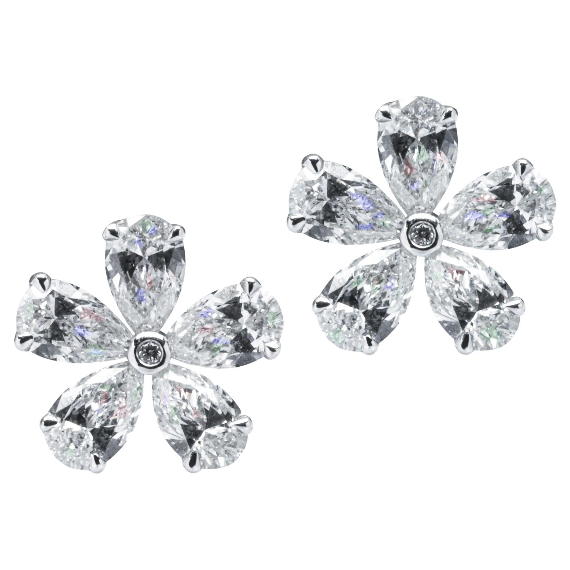 Alex Jona Weiße Diamant-Ohrringe aus 18 Karat Weißgold mit Blumen im Angebot