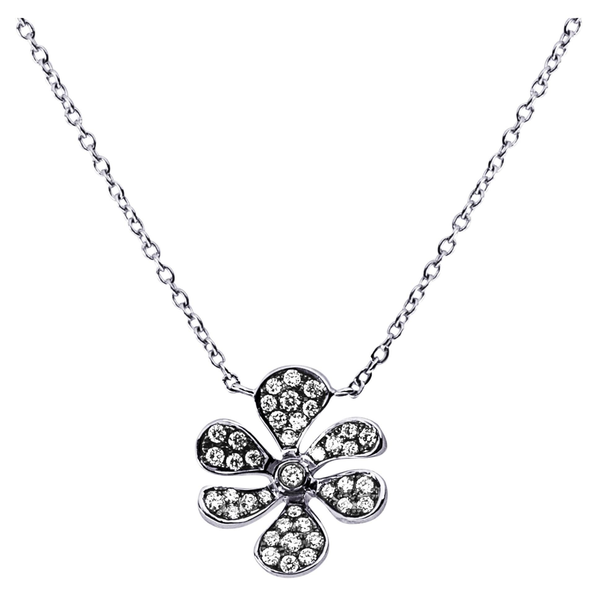 Alex Jona White Diamond 18 Karat White Gold Flower Pendant Necklace