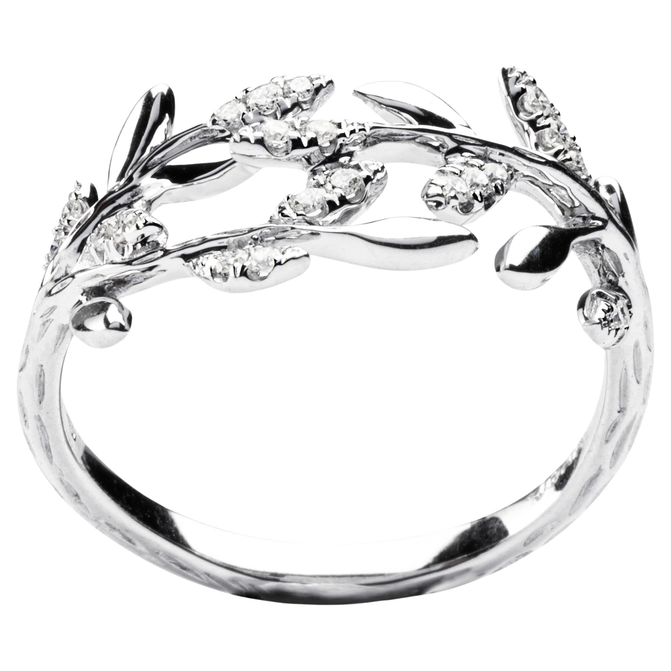 Alex Jona White Diamond 18 Karat White Gold Foliage Ring For Sale
