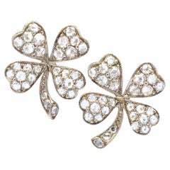 Alex Jona White Diamond 18 Karat White Gold Four-Leaf Clover Stud Earrings