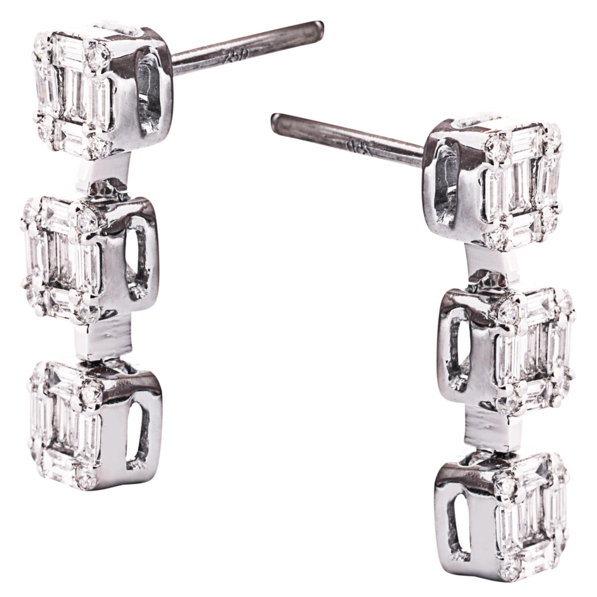 Mixed Cut Alex Jona White Diamond 18 Karat White Gold Geometric Earrings For Sale