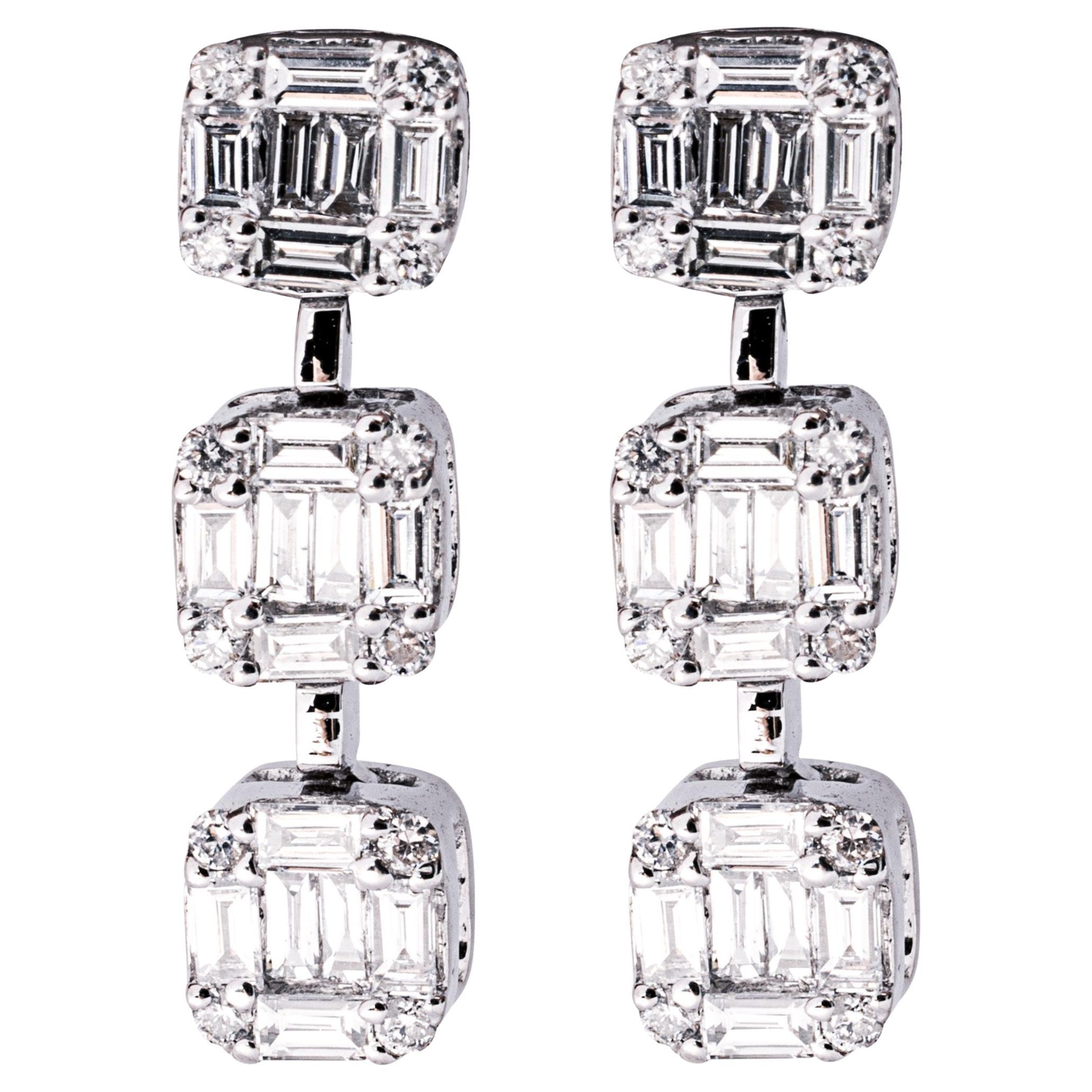 Alex Jona White Diamond 18 Karat White Gold Geometric Earrings For Sale