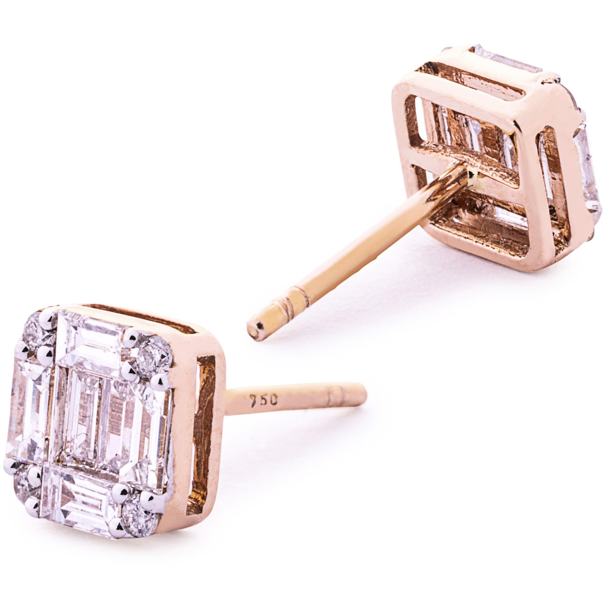 Mixed Cut Alex Jona White Diamond 18 Karat Rose Gold Geometric Stud Earrings For Sale