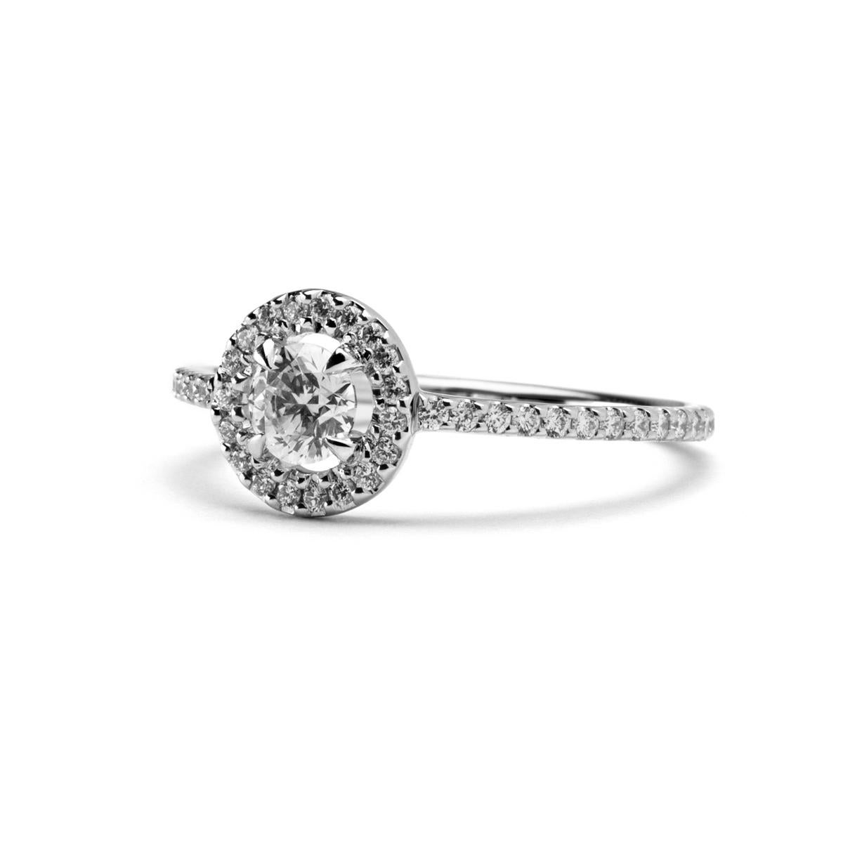 Round Cut Alex Jona White Diamond 18 Karat White Gold Halo Ring For Sale