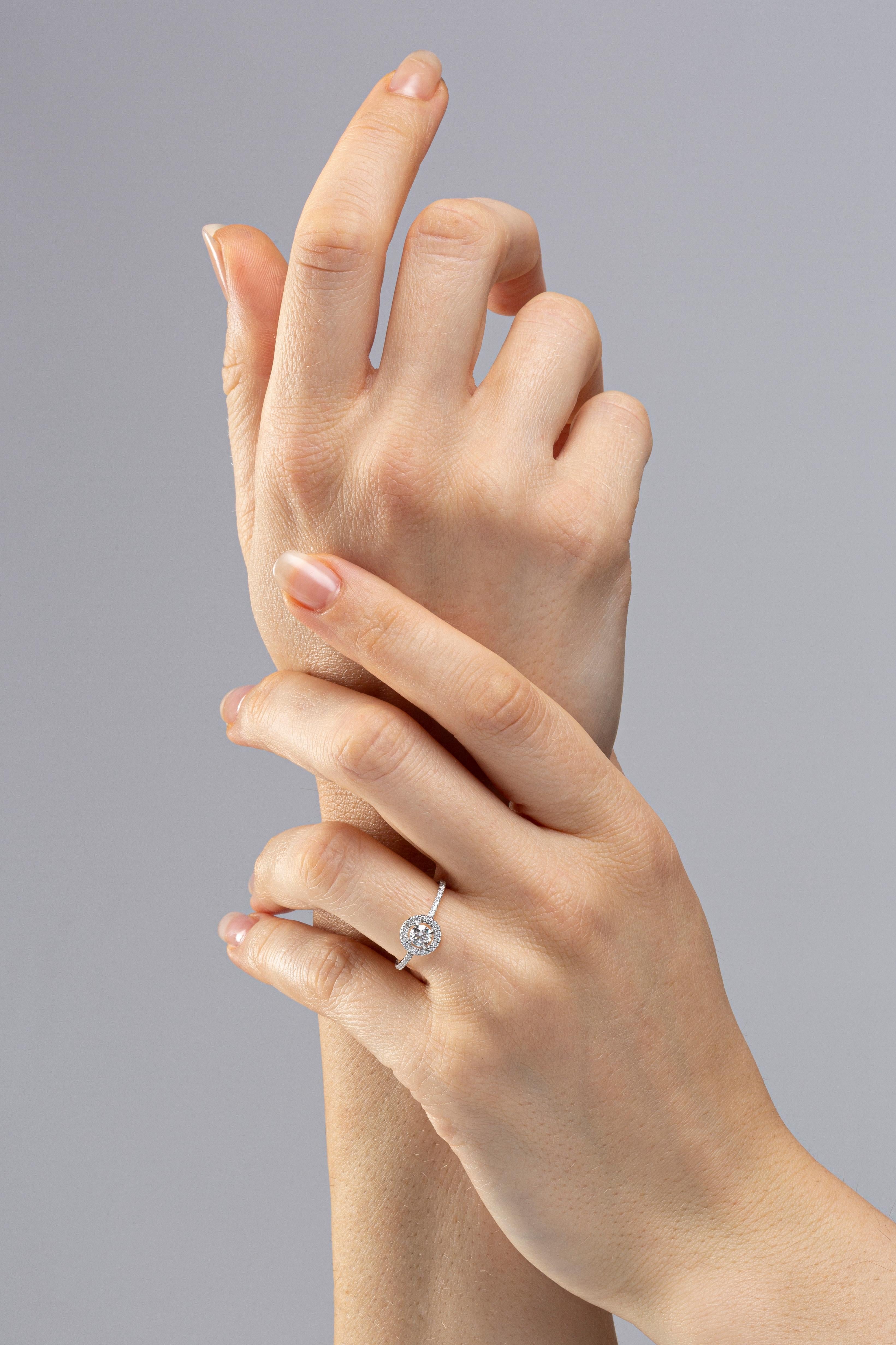 Alex Jona White Diamond 18 Karat White Gold Halo Ring For Sale 1