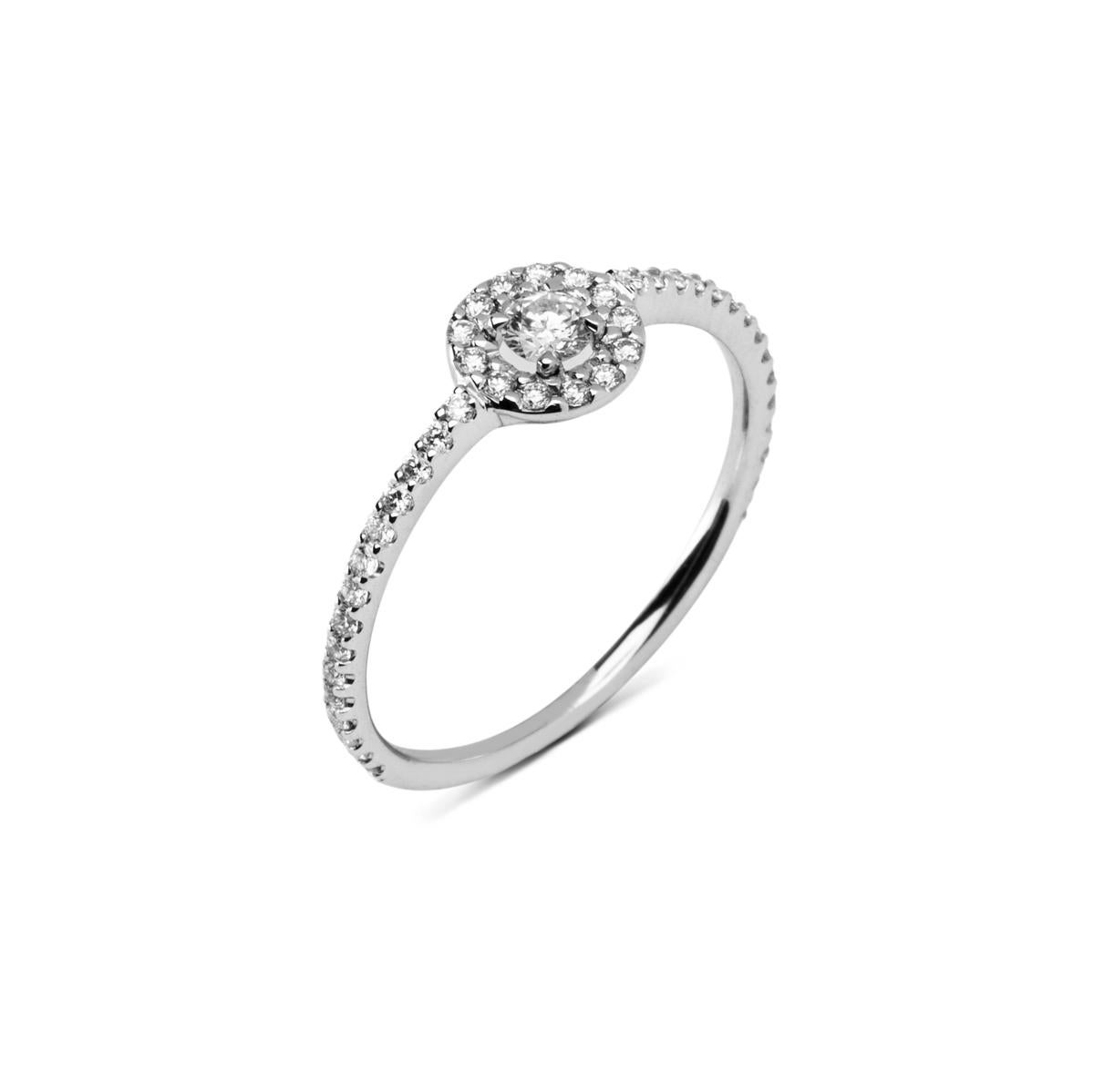 Round Cut Alex Jona White Diamond 18 Karat White Gold Halo Ring For Sale