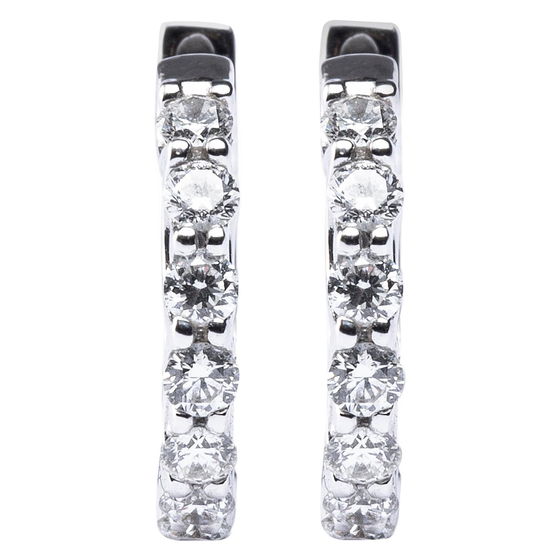 Alex Jona White Diamond 18 Karat White Gold Hoop Earrings For Sale 1