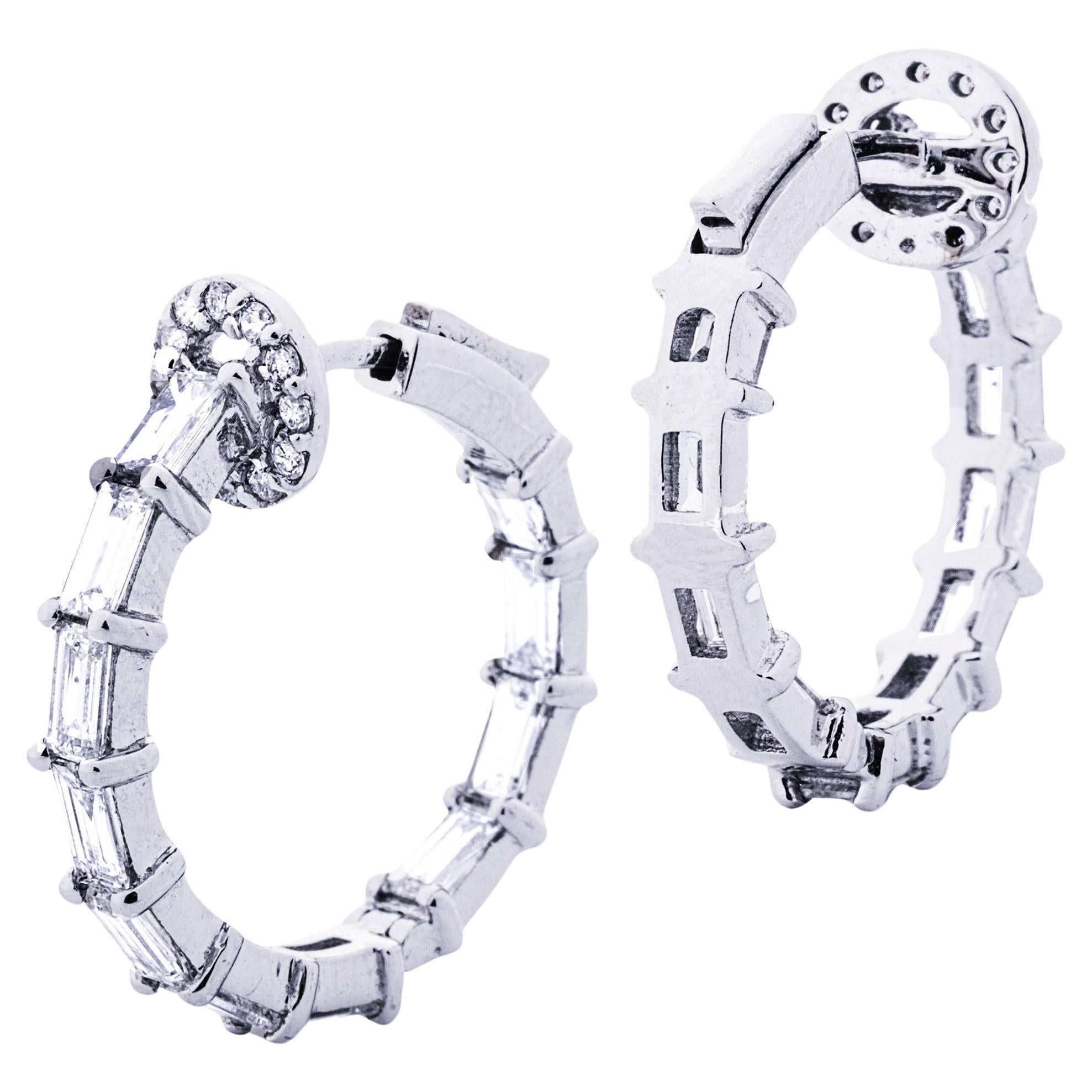 Round Cut Alex Jona White Diamond 18 Karat White Gold Hoop Earrings For Sale