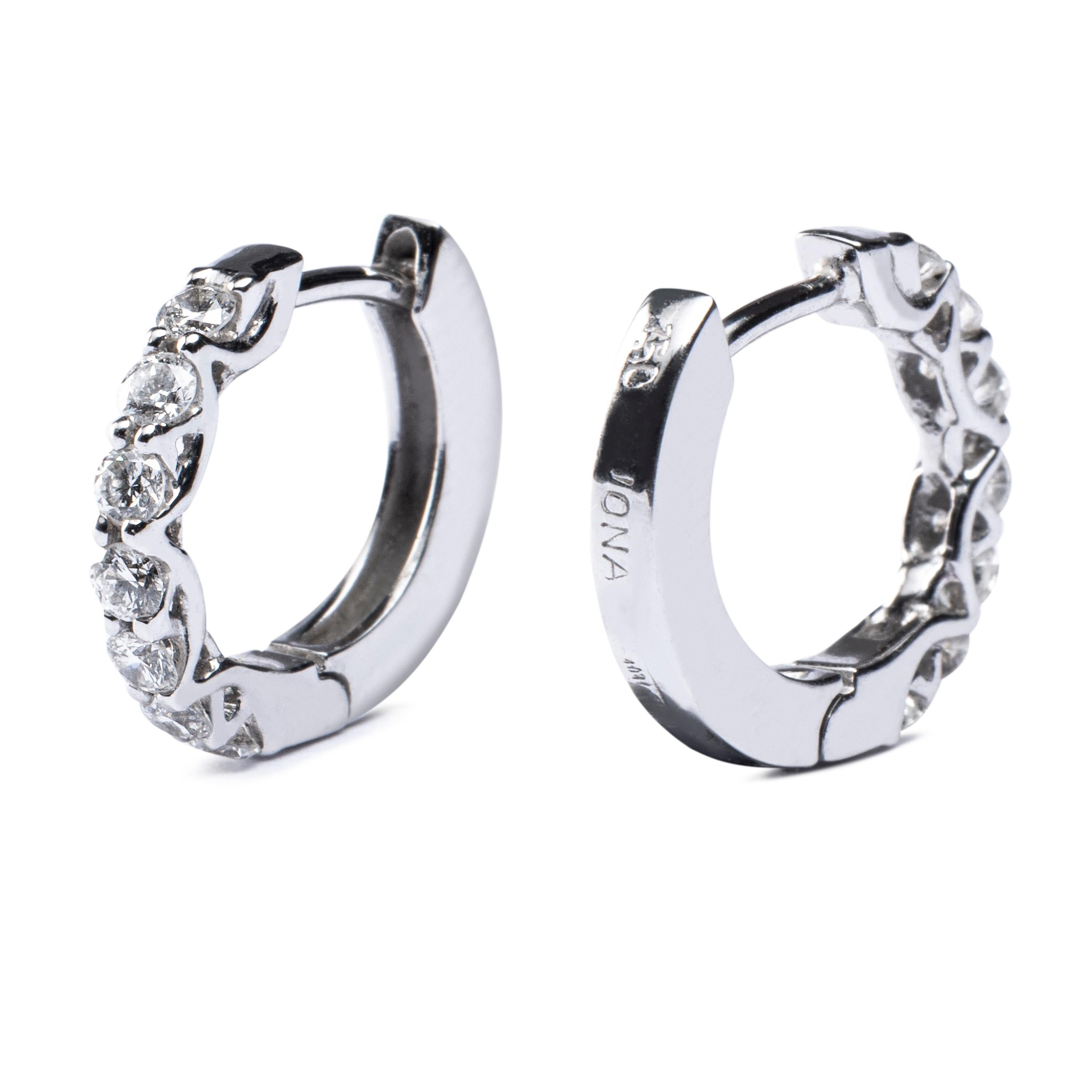 Women's Alex Jona White Diamond 18 Karat White Gold Hoop Earrings For Sale