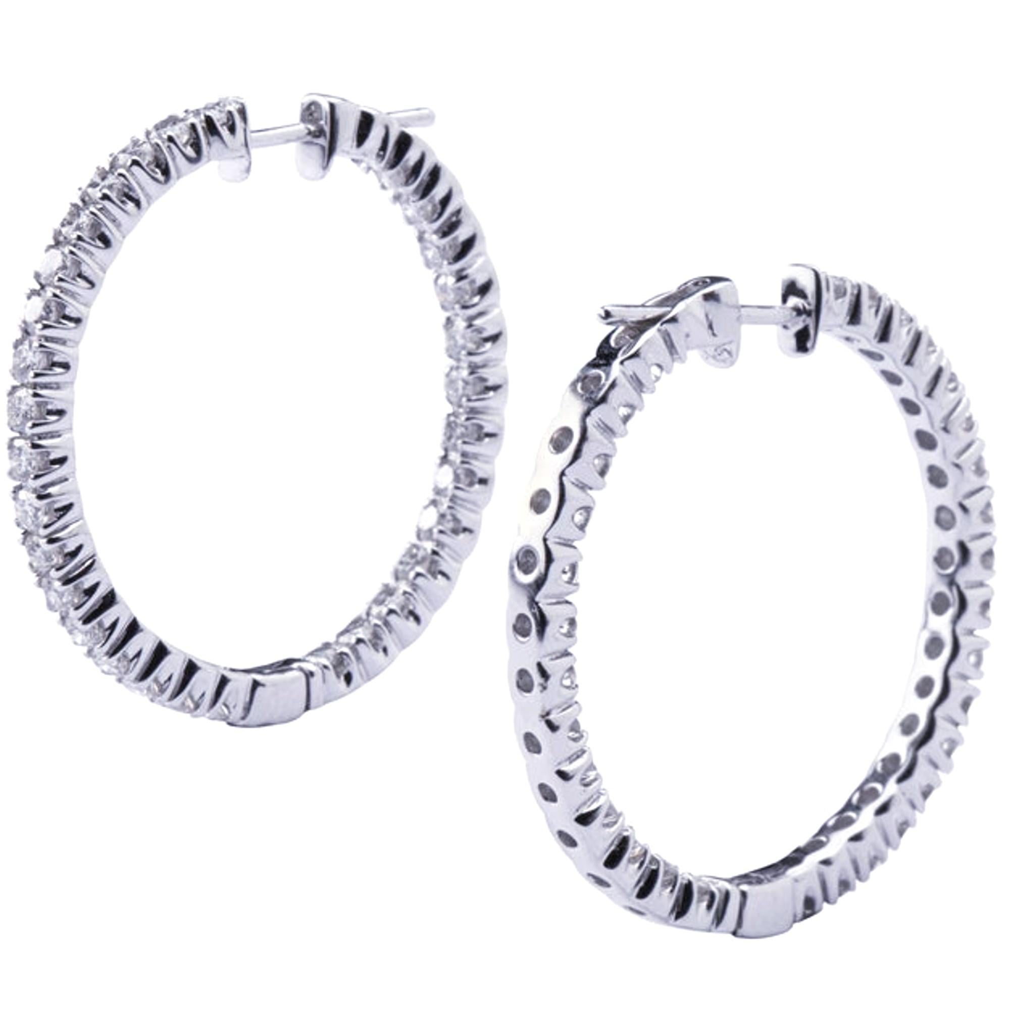 Round Cut Alex Jona White Diamond 18 Karat White Gold Inside-Out Hoop Earrings For Sale