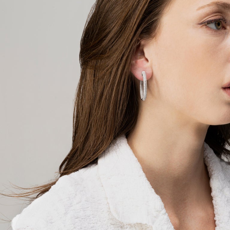 Alex Jona White Diamond 18 Karat White Gold Inside-Out Pavé Hoop Earrings For Sale 1