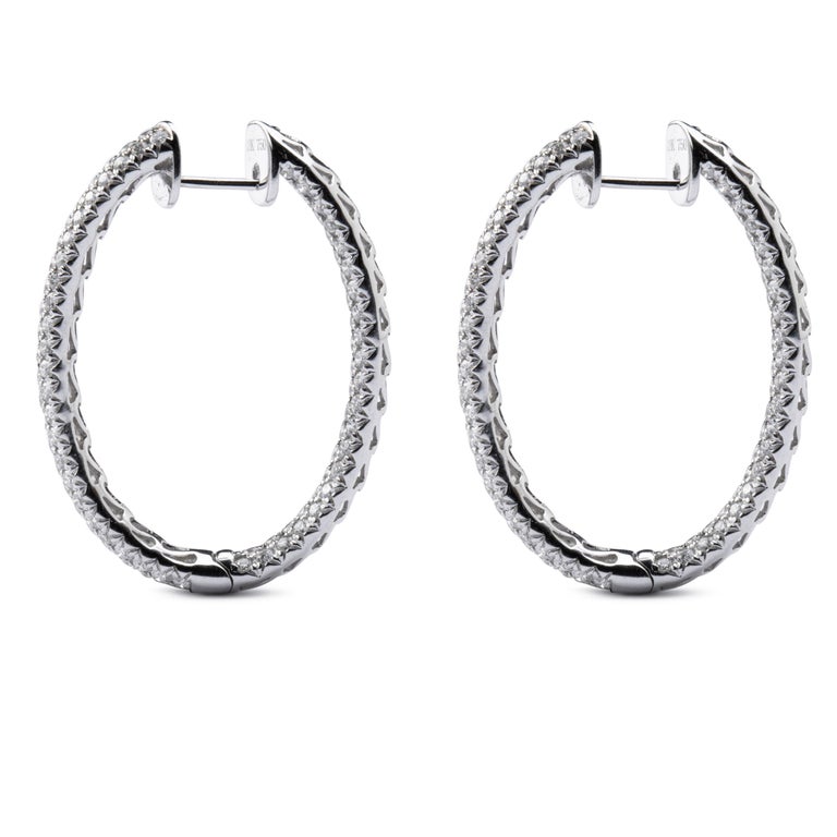Women's or Men's Alex Jona White Diamond 18 Karat White Gold Inside-Out Pavé Hoop Earrings For Sale