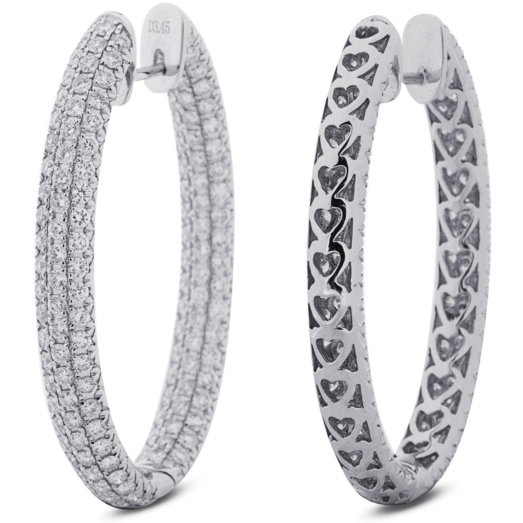 Taglio rotondo Alex Jona - Orecchini a cerchio con diamante bianco in oro bianco 18 carati e pavé interno - Orecchini a cerchio con diamante bianco in oro bianco 18 carati in vendita