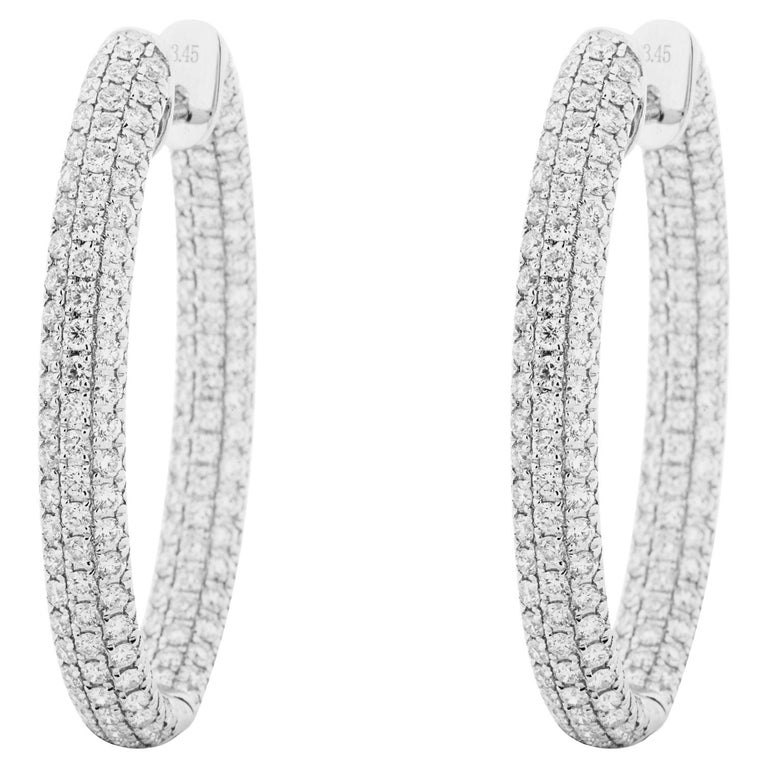Alex Jona White Diamond 18 Karat White Gold Inside-Out Pavé Hoop Earrings For Sale