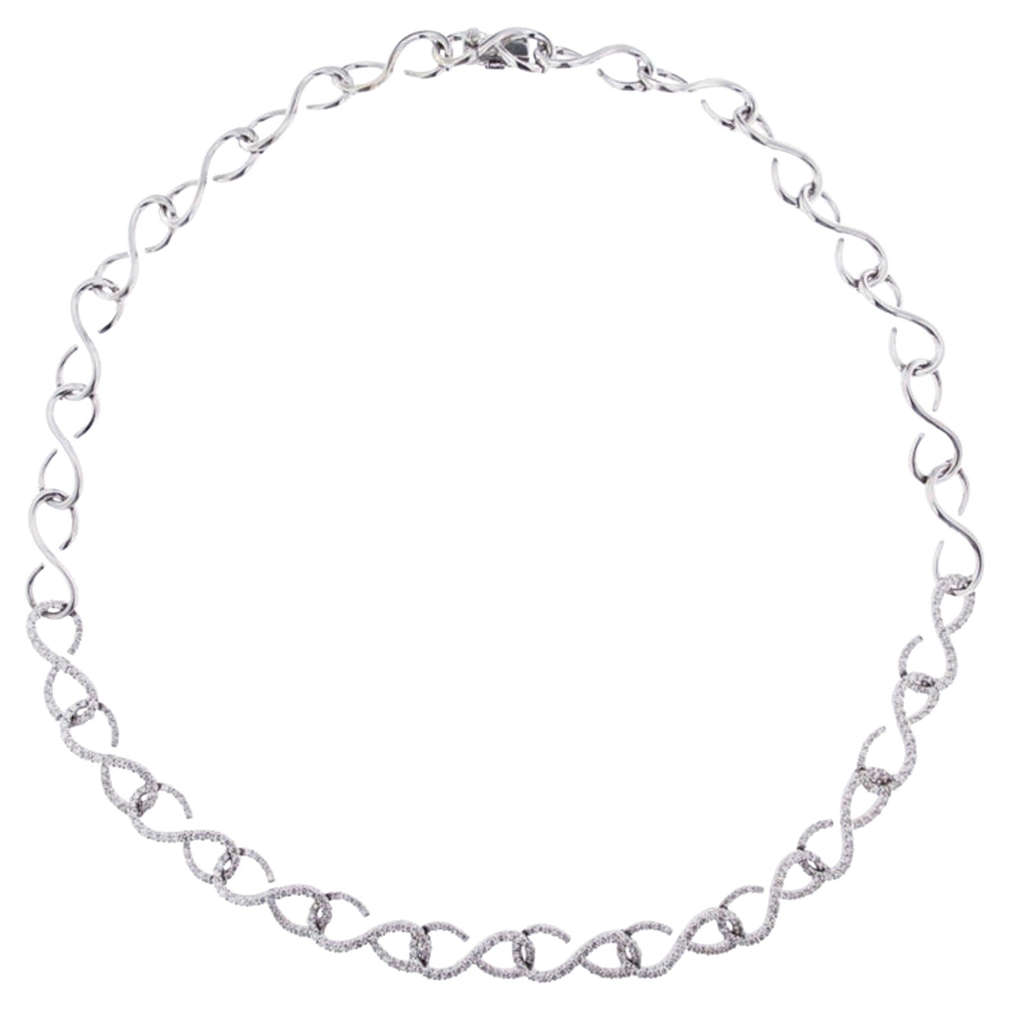 Alex Jona White Diamond 18 Karat White Gold Link Necklace For Sale
